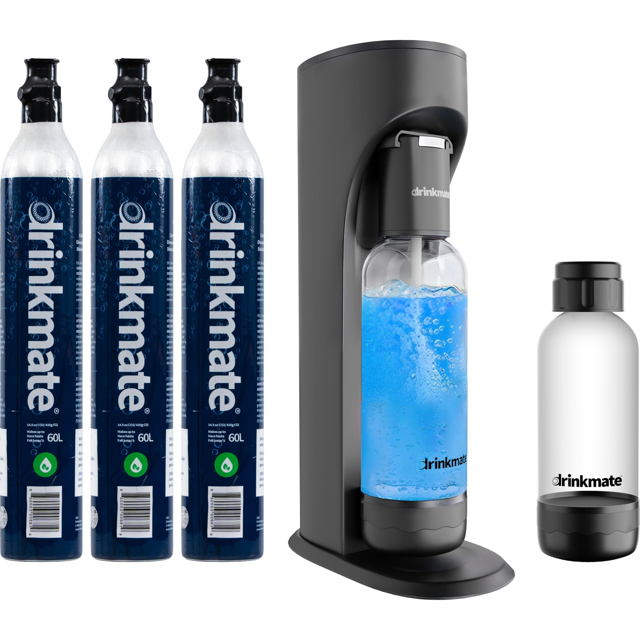 Drinkmate OmniFizz Sparkling Water & Soda Maker Machine - Carbonates Any Beverage with 3x60L CO2 Cylinders, 2 Bottles & Fizz Infuser (Matte Black) | Perfect for Home, Office & Party Use