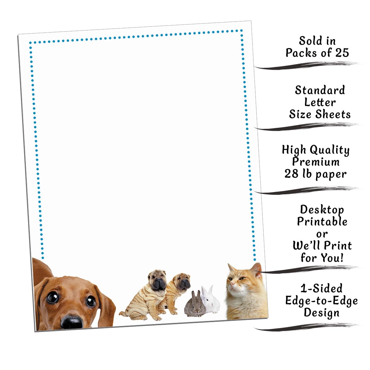 Adorable Pet Pals Stationery Set - 25 Sheets of Premium Decorative Writing Paper (8.5