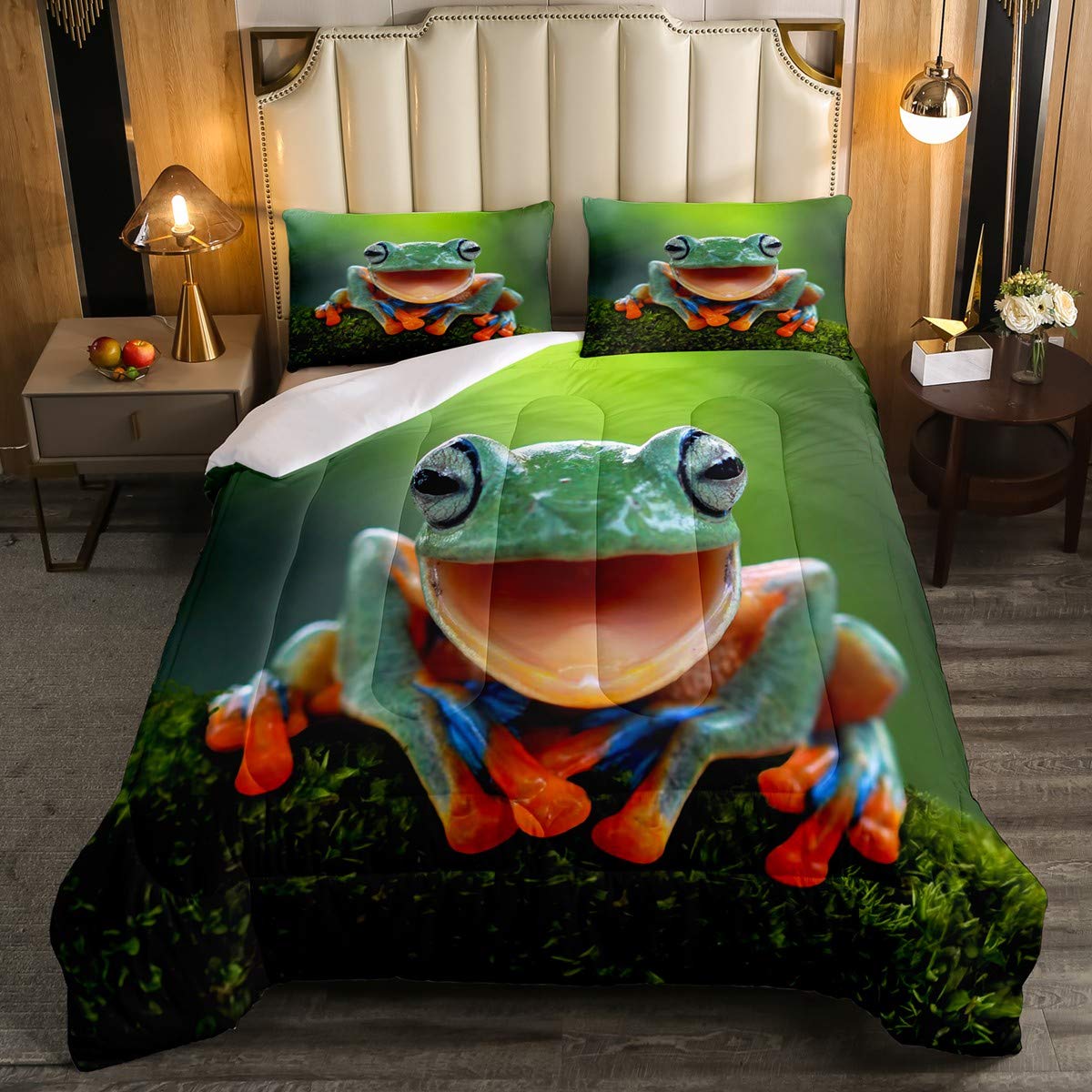 Feelyou Frog Comforter Set - Tropical Amphibian Themed Bedding for Kids | Microfiber Duvet Cover with Animal Print | Twin Size Boys & Girls Room Decor | Perfect for Jungle-Themed Bedrooms and Nature Lovers