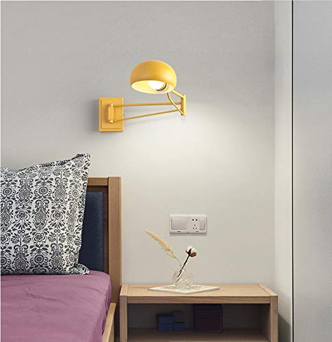Macron Dome Swing Arm Wall Lamp - Metallic Single Bulb Wall Light for Living Room, Bedroom, Study & Corridor - Adjustable Yellow Wall Sconce for Reading & Ambient Lighting