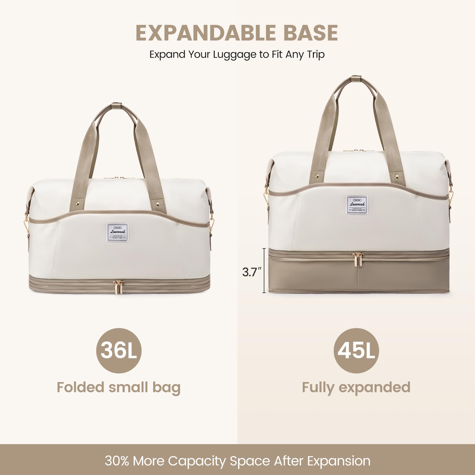LOVEVOOK Women's Expandable Weekender Travel Duffle Bag with Shoes Compartment & Wet Pocket - Perfect Carry-On Overnight Bag, Hospital Bag for Labor Delivery, Maternity & Weekend Getaways (4-Piece Set)