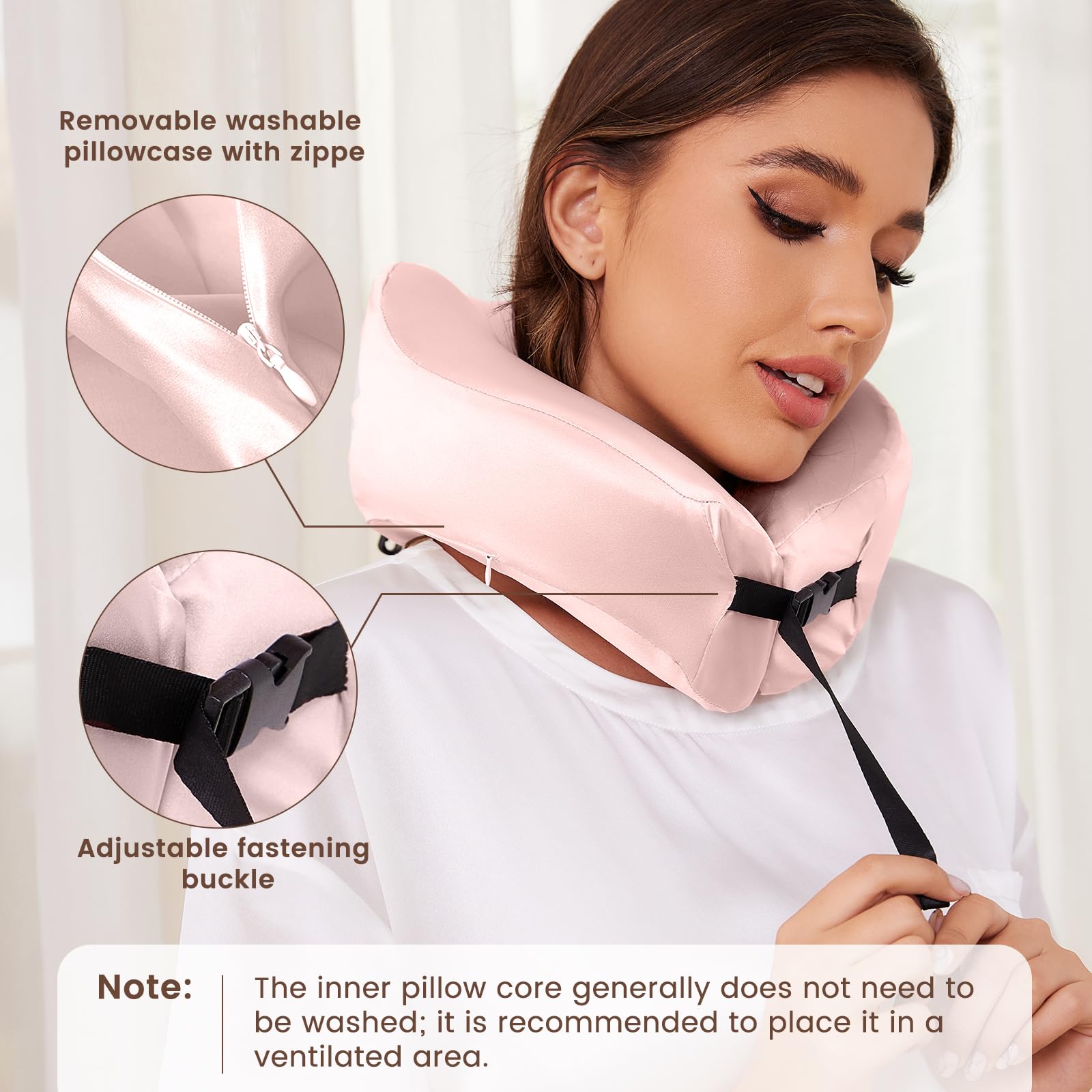 100% Mulberry Silk Travel Neck Pillow with Memory Foam - Airplane Sleeping Pillow for Head & Neck Support - Includes Storage Bag (Charming Pink) | Perfect for Long Flights, Road Trips & Office Naps