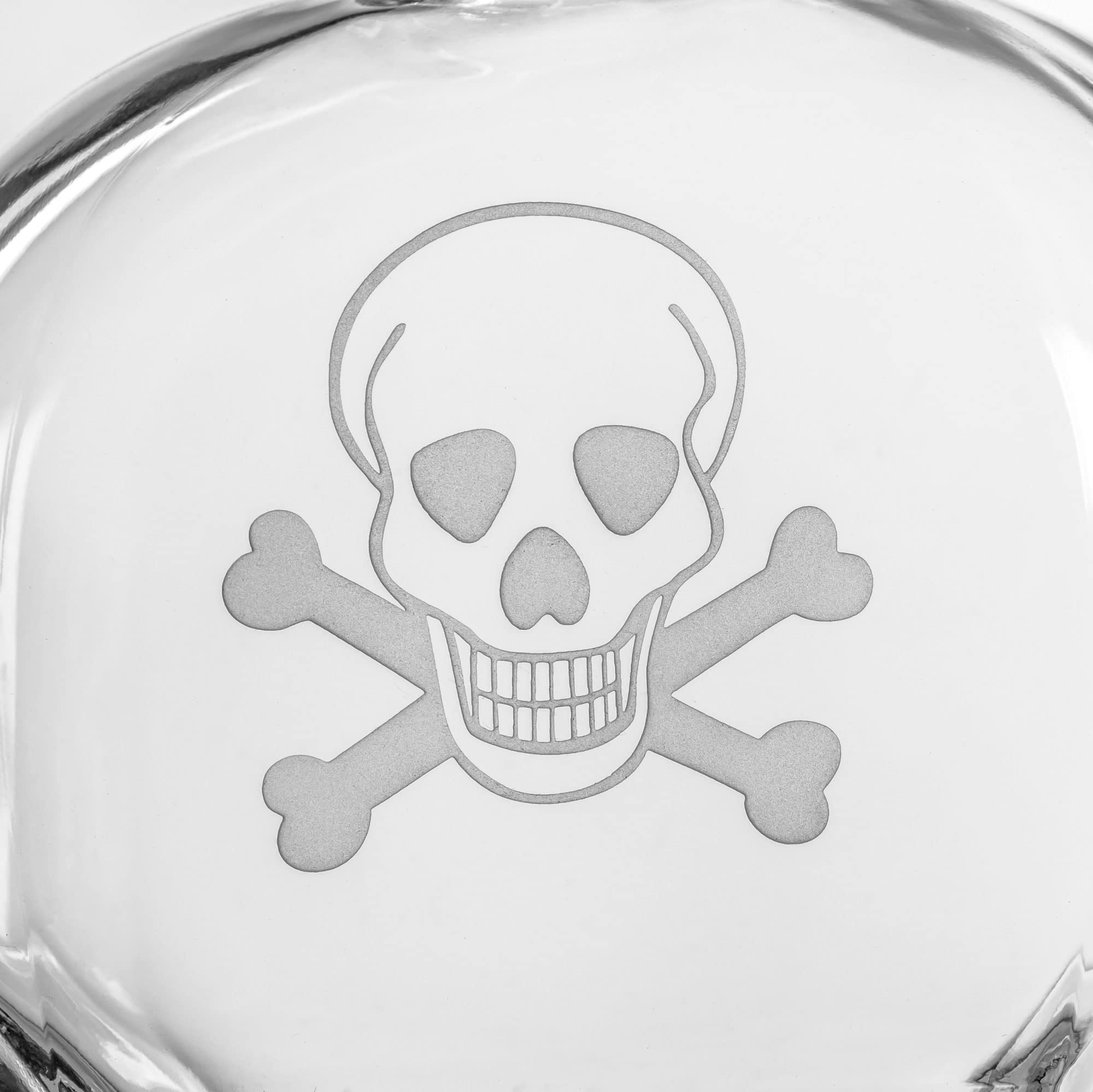 Premium Rolf Glass Skull & Crossbones Whiskey Decanter Set - 3-Piece with 2 Rocks Glasses & Airtight Stopper | Lead-Free Crystal Glass for Bourbon, Scotch, Rum & Liquor | Hand-Engraved Sand Art Design | Perfect for Home Bar, Man Cave & Gift Giving
