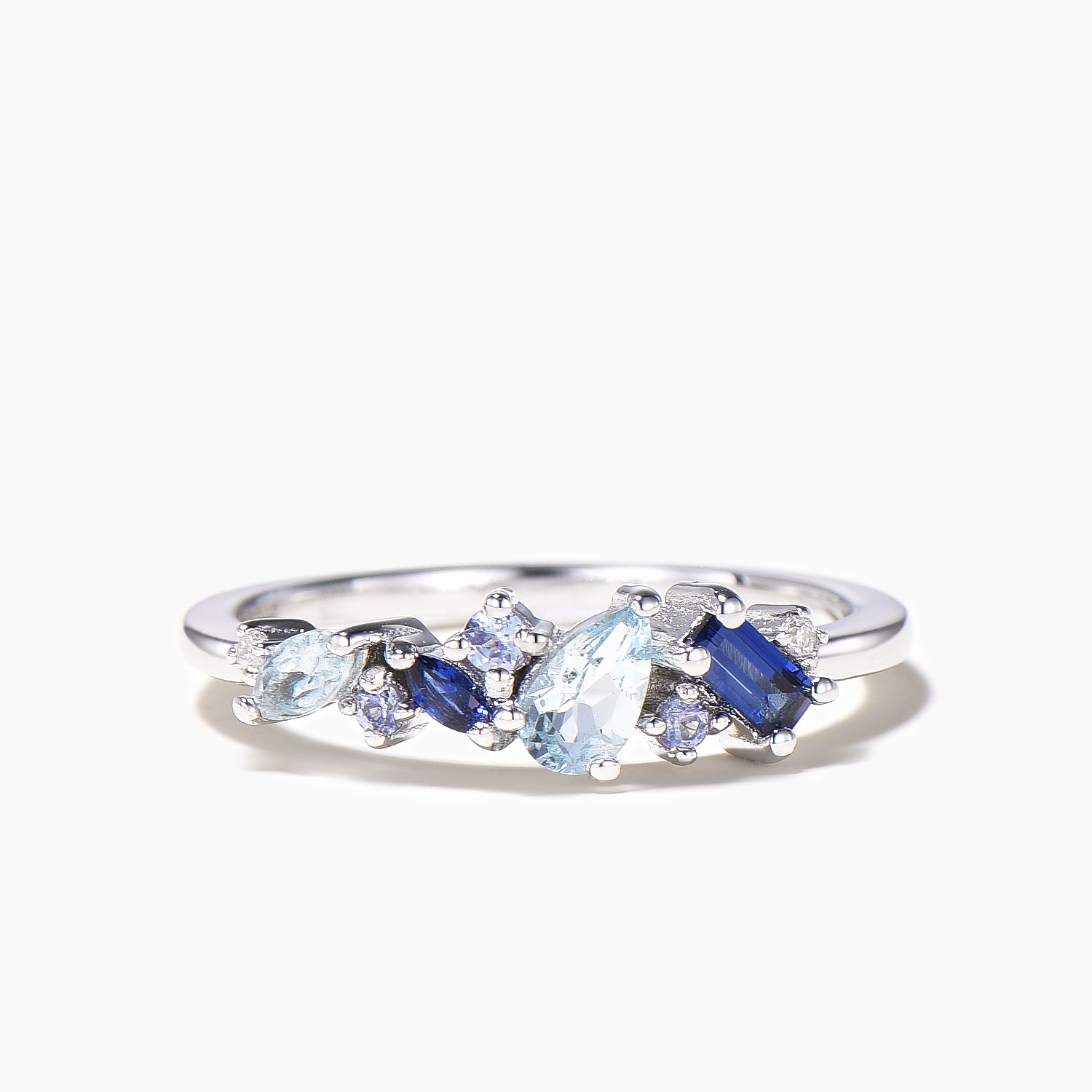 Exquisite Teardrop Cut Aquamarine Wedding Ring with Mixed Cut Sapphire & Tanzanite Cluster - Perfect for Engagement, Anniversary & Bridal Jewelry Gifts
