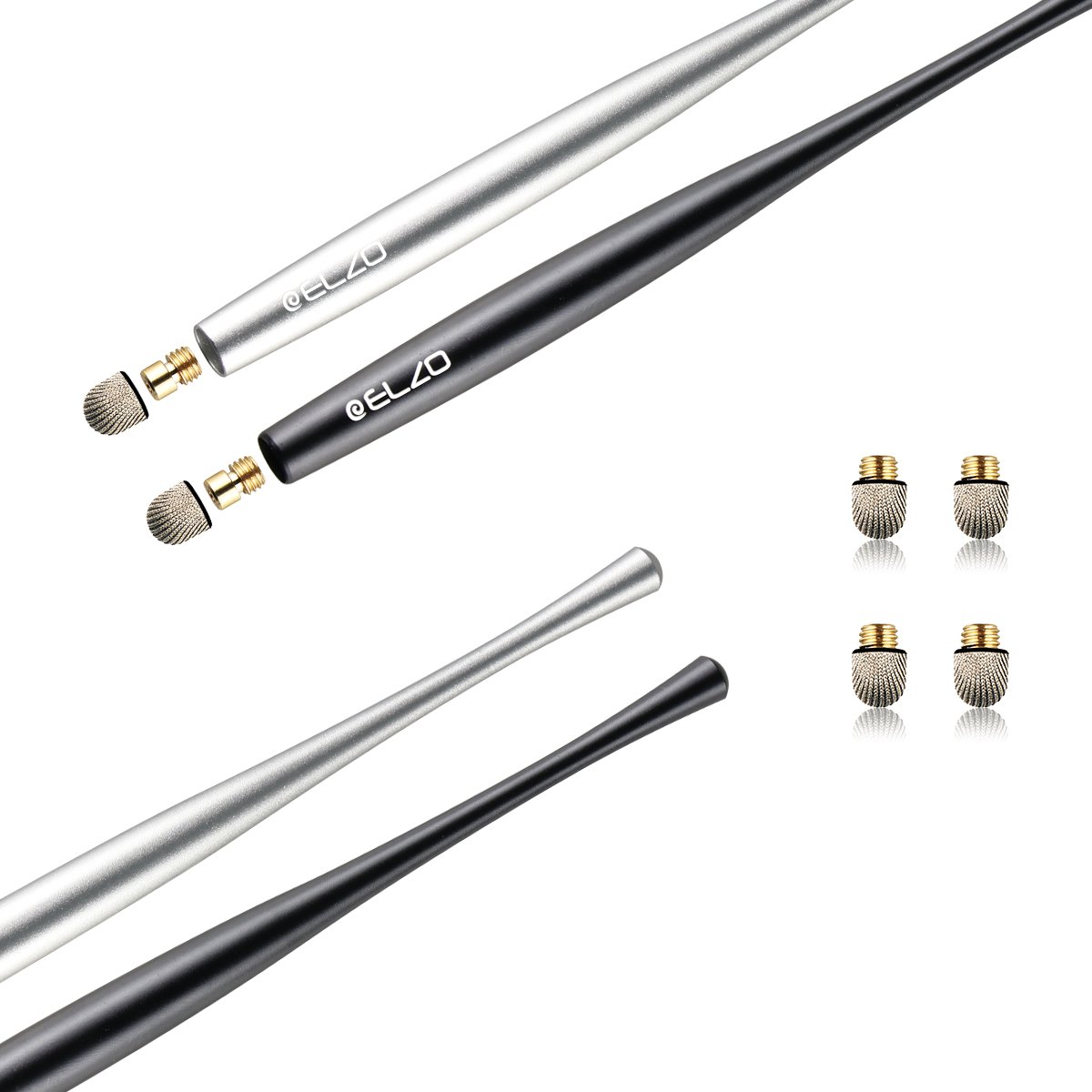 Elzo Stylus Pen 2 Pack with 4 Replacement Tips - Universal Capacitive Touch Screen Pen for iPad, iPhone, Samsung, Microsoft Surface Pro & Android Tablets - Perfect for Drawing, Note-Taking & Digital Signatures