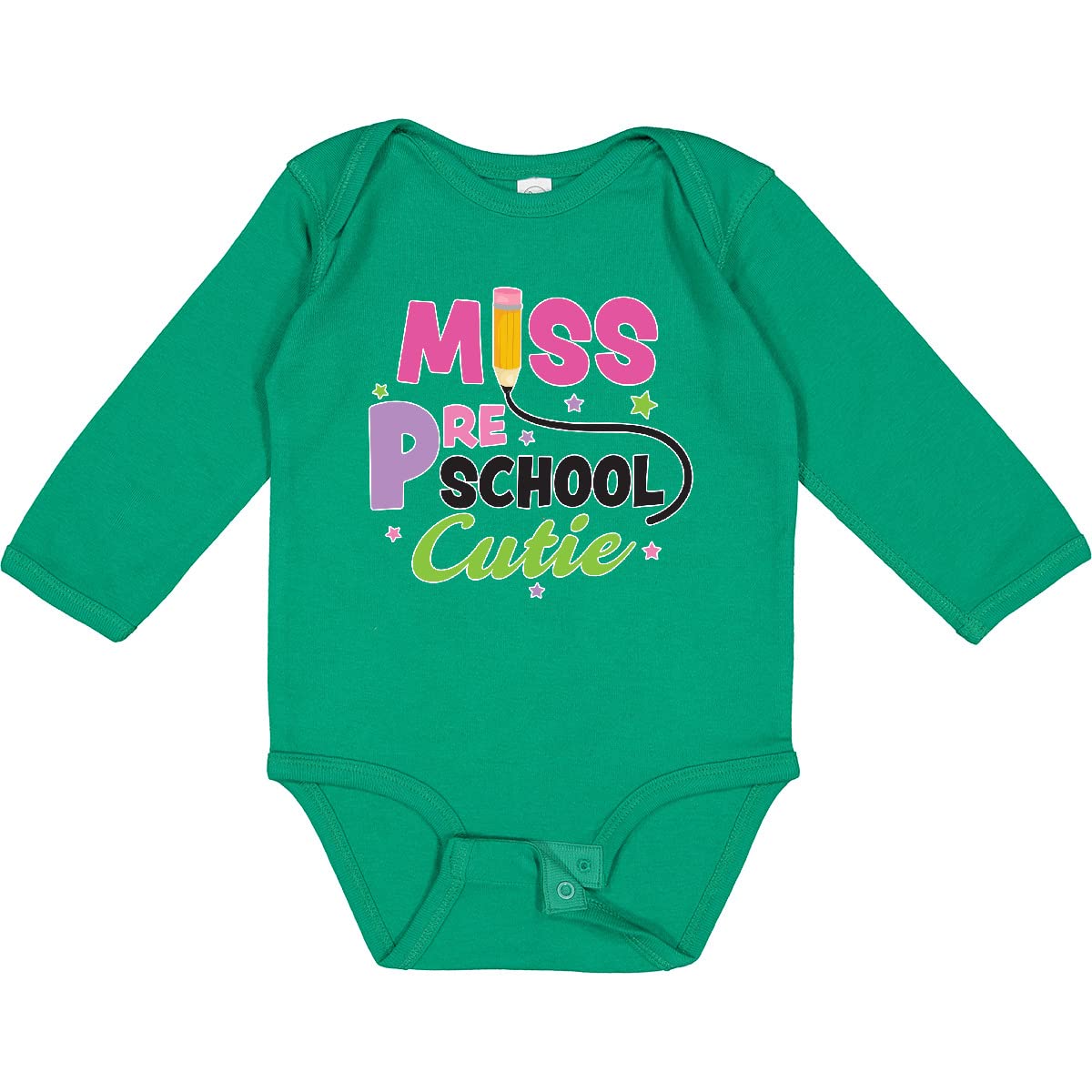 Inktastic Miss Preschool Cutie with Pencil and Stars Long Sleeve Baby Bodysuit - Perfect for Daycare, Playdates & First Day of School Photos