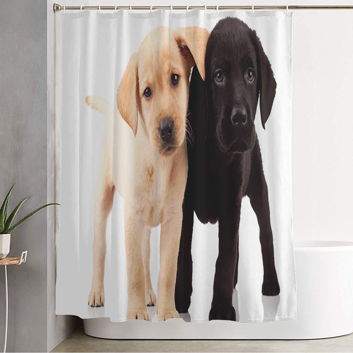 Yellow Labrador Puppy Shower Curtain - Cute Dog Print Waterproof Fabric Bath Curtain Set with Hooks 72x78 inches - Perfect for Kids Bathroom, Pet Lover Home Decor & Wildlife Themed Bathroom Accessories