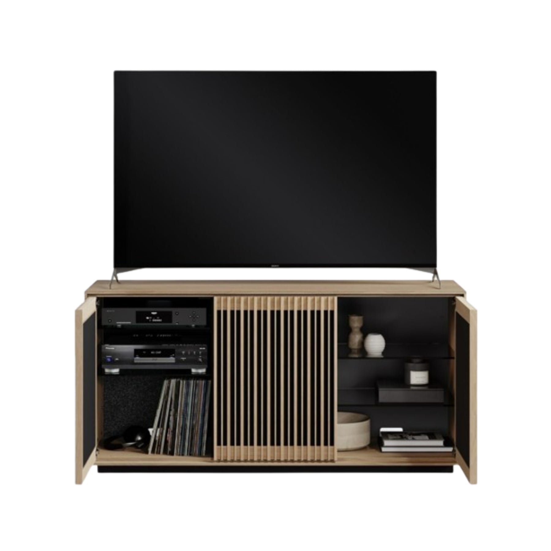 BDI 8477 Profile Media Storage Console - Modern TV Stand with Adjustable Shelves for Living Room, Home Theater & Gaming Setup