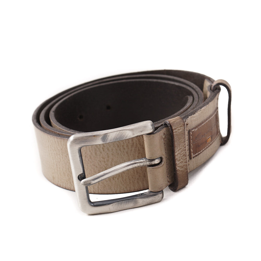 Santoni Genuine Leather Belt for Men - Vintage Beige Grain Leather Strap - Perfect for Business, Casual & Formal Wear