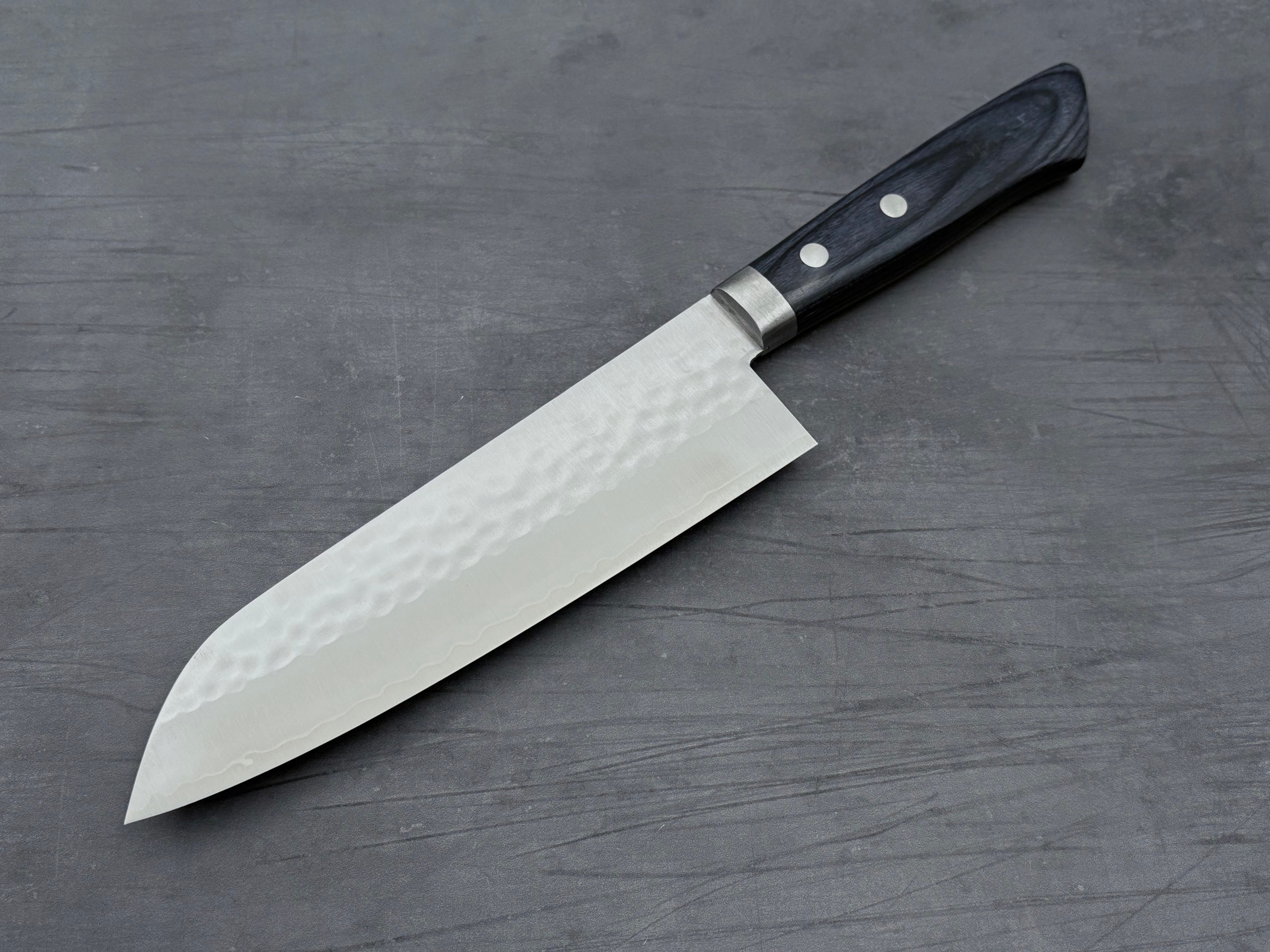 Masutani Hamono V1 Tsuchime Santoku Knife - Japanese Damascus Steel 7-Inch Kitchen Knife for Slicing, Dicing & Chopping - Perfect for Home Chefs & Professional Cooking