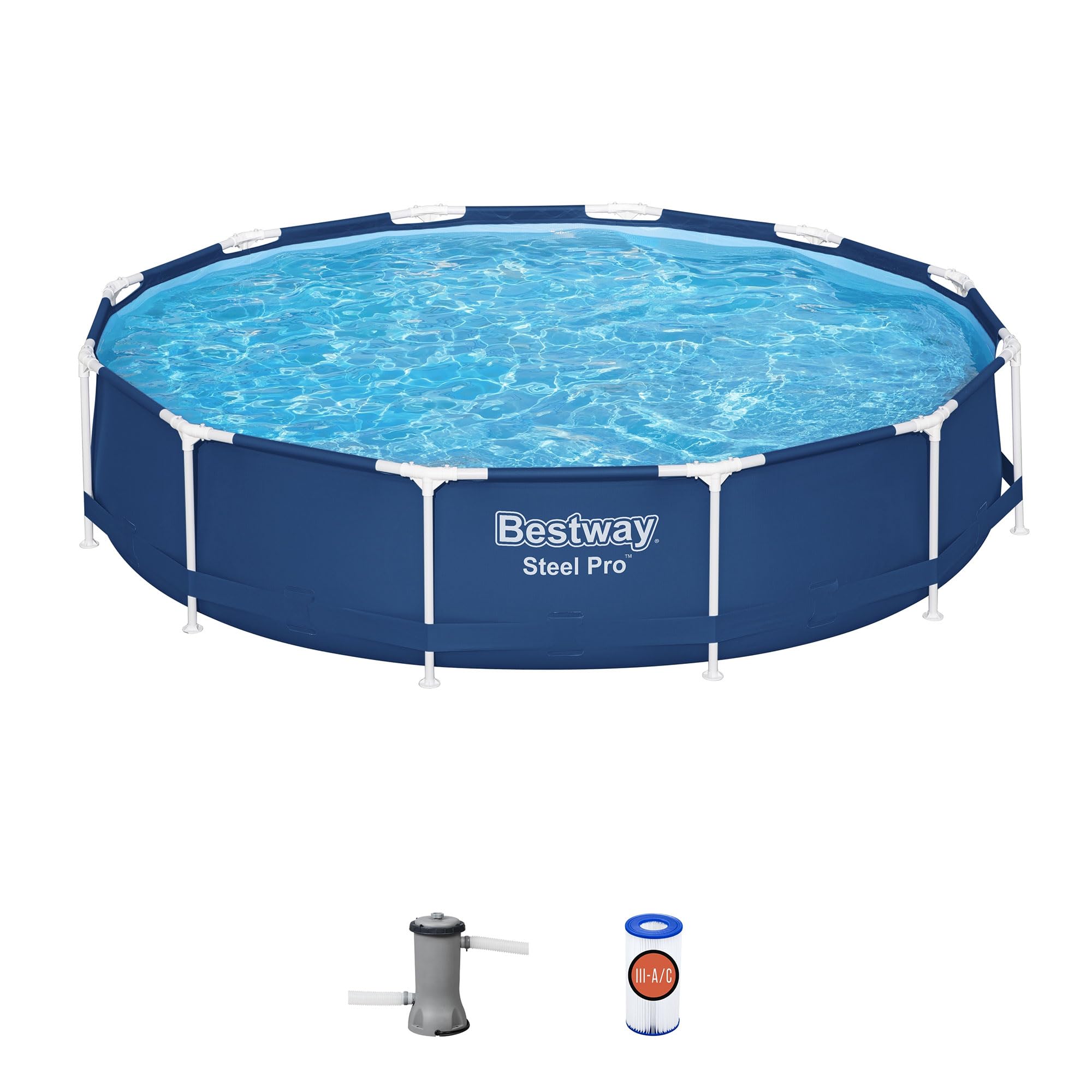 Bestway Steel Pro 12ft x 30in Round Above Ground Swimming Pool Set - 1,710 Gallon Capacity with DuraPlus Liner, 530GPH Filter Pump & Repair Patch | Perfect for Backyard Family Fun, Summer Parties & Outdoor Relaxation