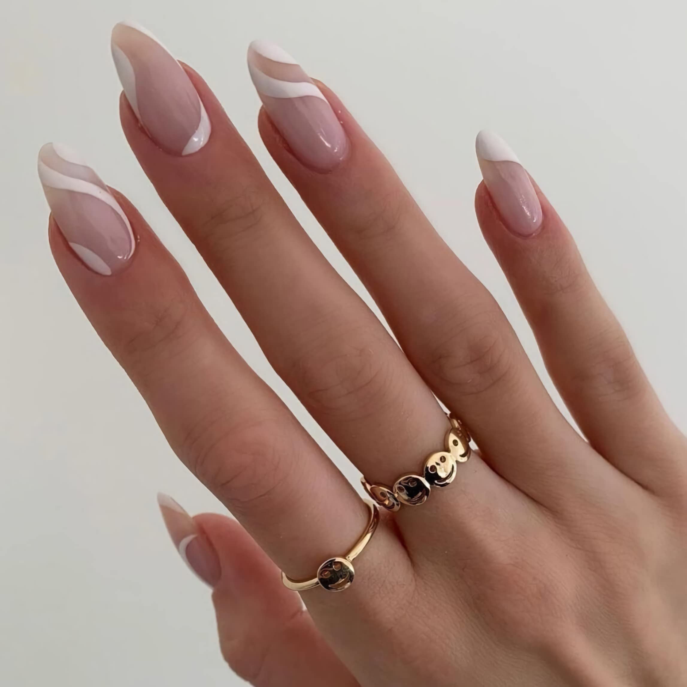 BABALAL 24Pcs Almond Fake Nails - Pink & White Press On Nails Medium Length Acrylic Full Cover Artificial Nails for Women & Girls | Perfect for Parties, Weddings, Daily Wear & Special Occasions