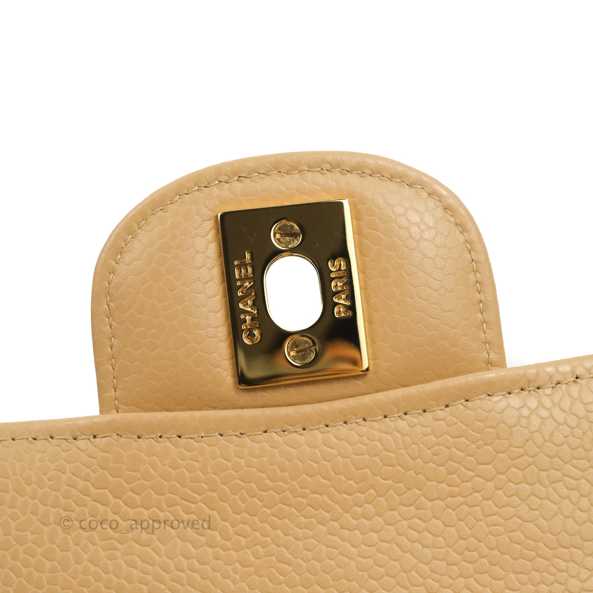 Chanel Classic Medium Flap Bag Quilted Beige Caviar Leather with Gold Hardware - Luxury Crossbody Purse for Women, Perfect for Work, Date Night & Special Occasions
