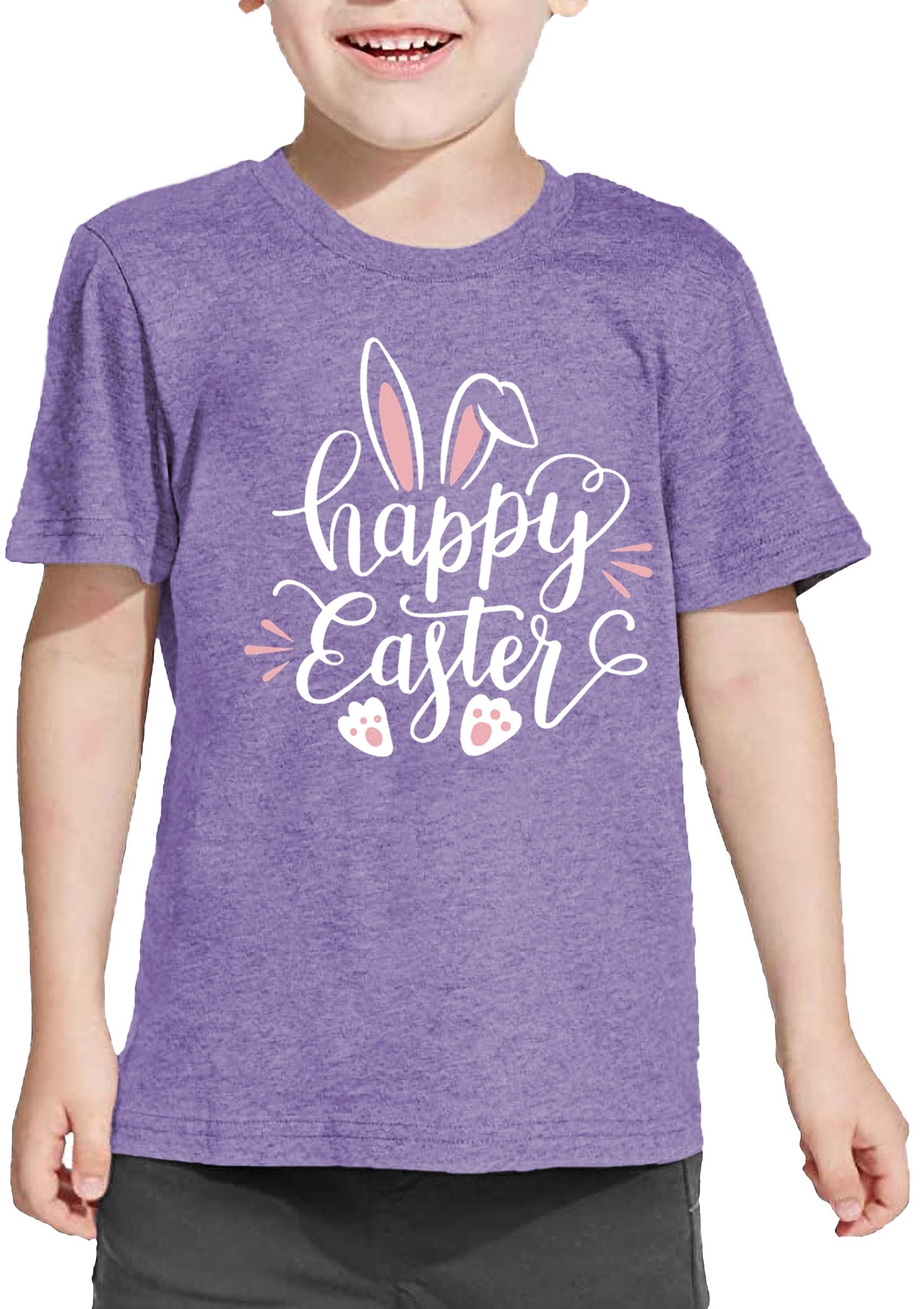 Happy Easter Bunny Rabbit Graphic T-Shirt for Toddler Boys & Girls - Cute Easter Egg Letter Print Tee for Kids - Perfect for Easter Egg Hunts, Spring Parties & Family Photos