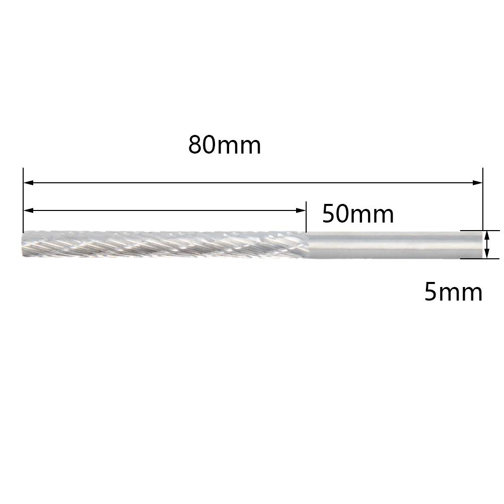 Utoolmart 5mm Shank HSS Rotary Files - Double Cut Cylinder Burr for Die Grinder, Wood & Metal Carving - Perfect for DIY, Model Engineering & Polishing (1PC)