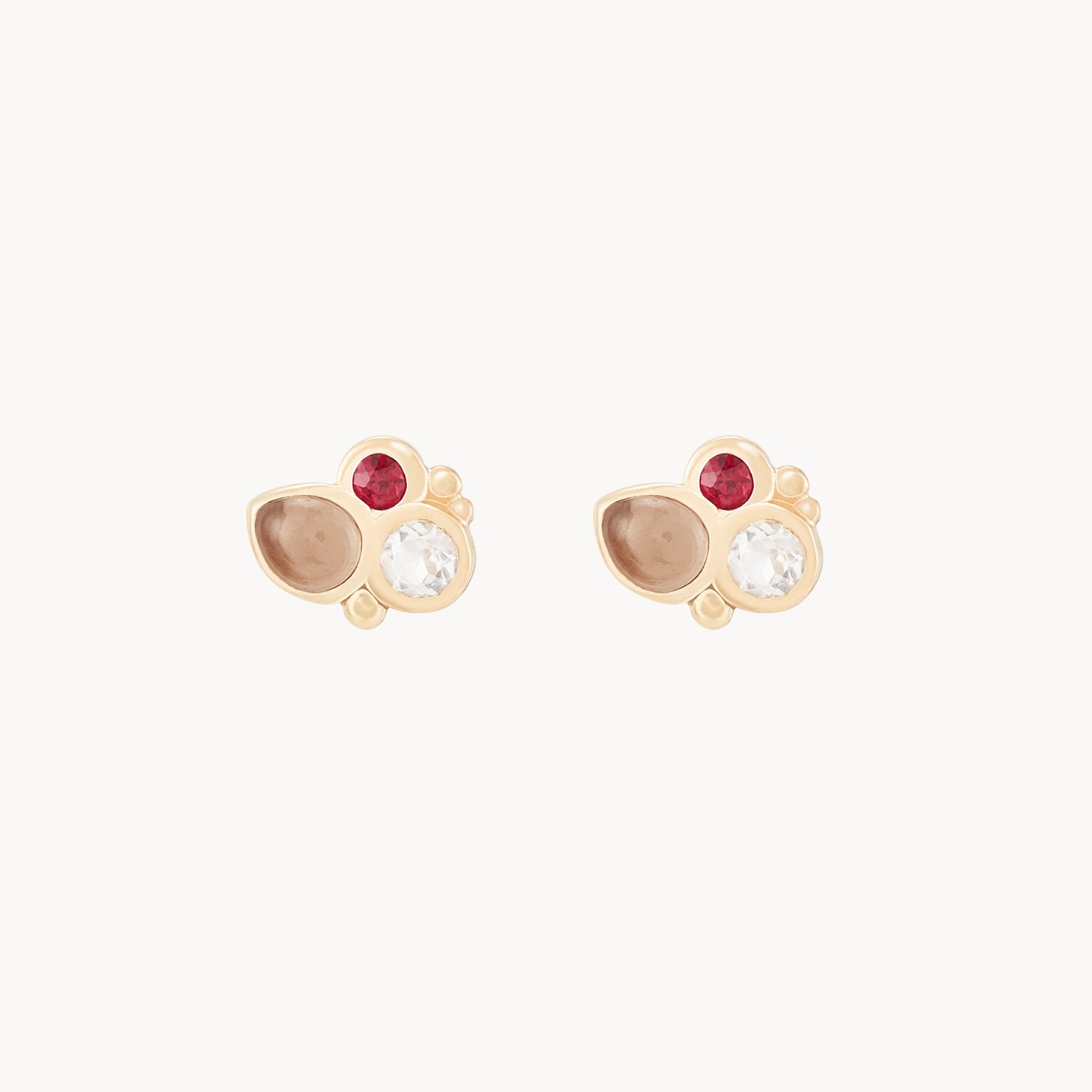 14K Yellow Gold Fire Element Stud Earrings with Natural Gemstones - Elegant Jewelry for Women, Perfect for Parties, Weddings & Everyday Wear