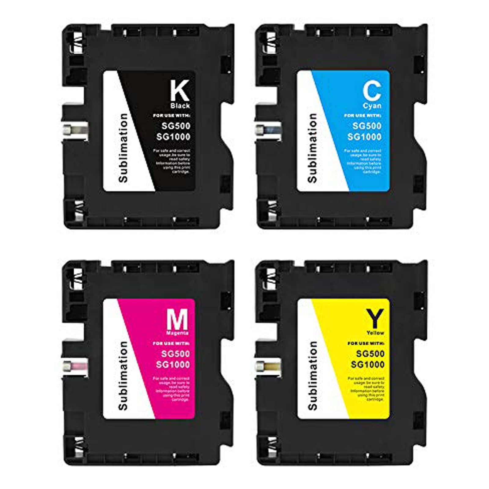 Sawgrass SG1000 & SG500 Sublimation Ink Cartridges 4-Pack (Black, Cyan, Magenta, Yellow) - Compatible Replacement Ink for Sublimation Printing - Perfect for T-Shirts, Mugs & Personalized Gifts