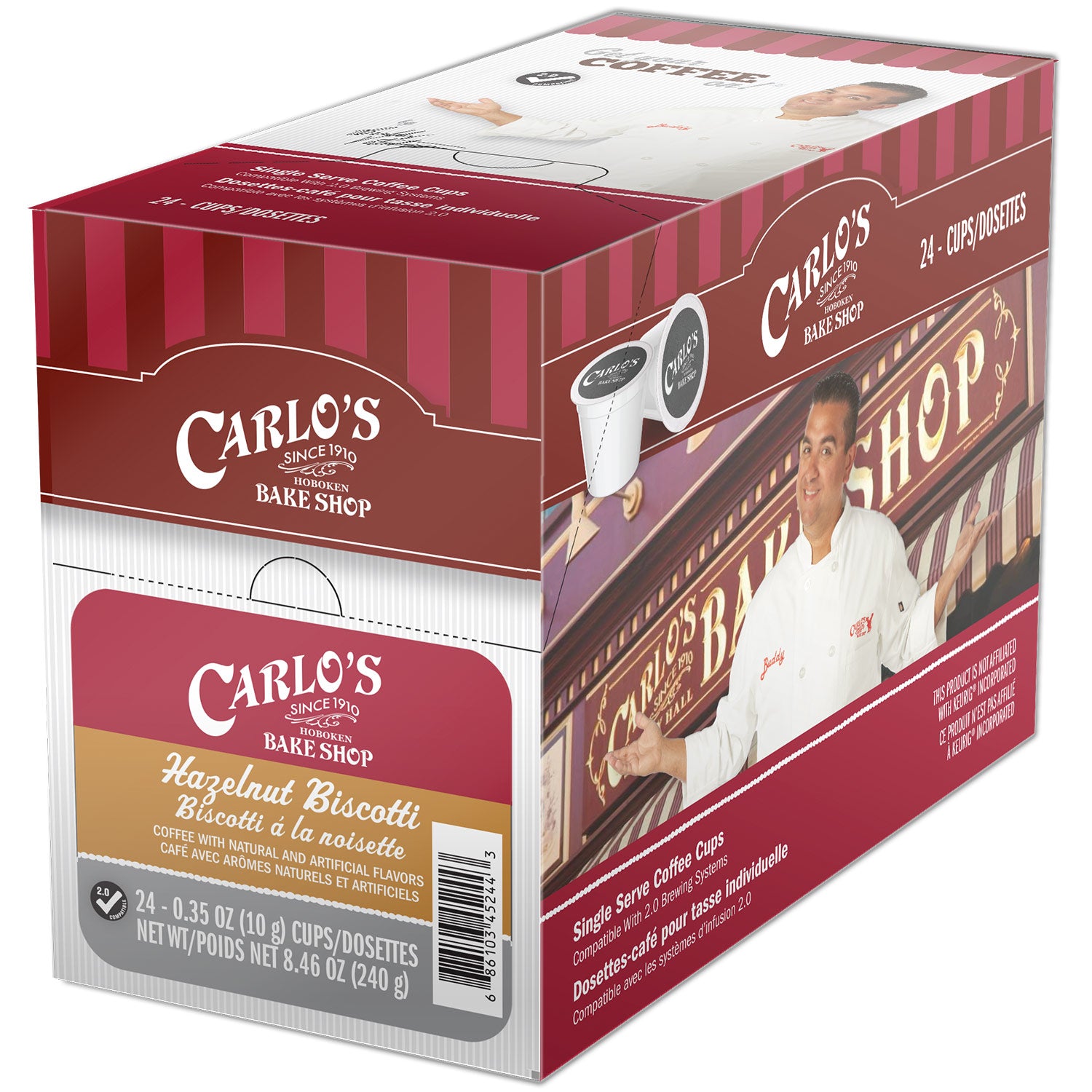 Carlo's Bake Shop Hazelnut Biscotti Single Serve Coffee Pods 24 Pack - Perfect for Breakfast, Office Snacks & Afternoon Tea Time