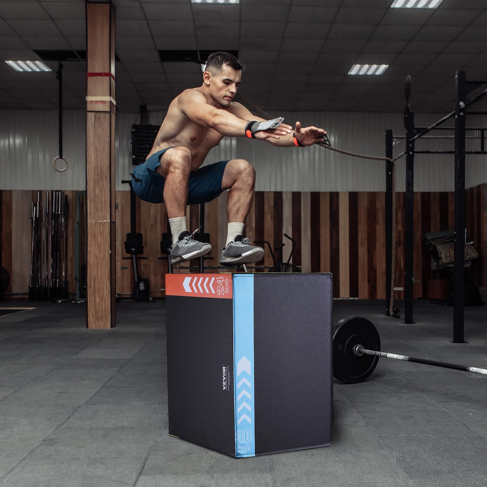 VEVOR 3-in-1 Plyometric Jump Box - 30/24/20 Inch Anti-Slip Fitness Platform for CrossFit, Home Gym & Strength Training | Agility Training Equipment for Box Jumps, Step Ups & Conditioning Workouts (Black)