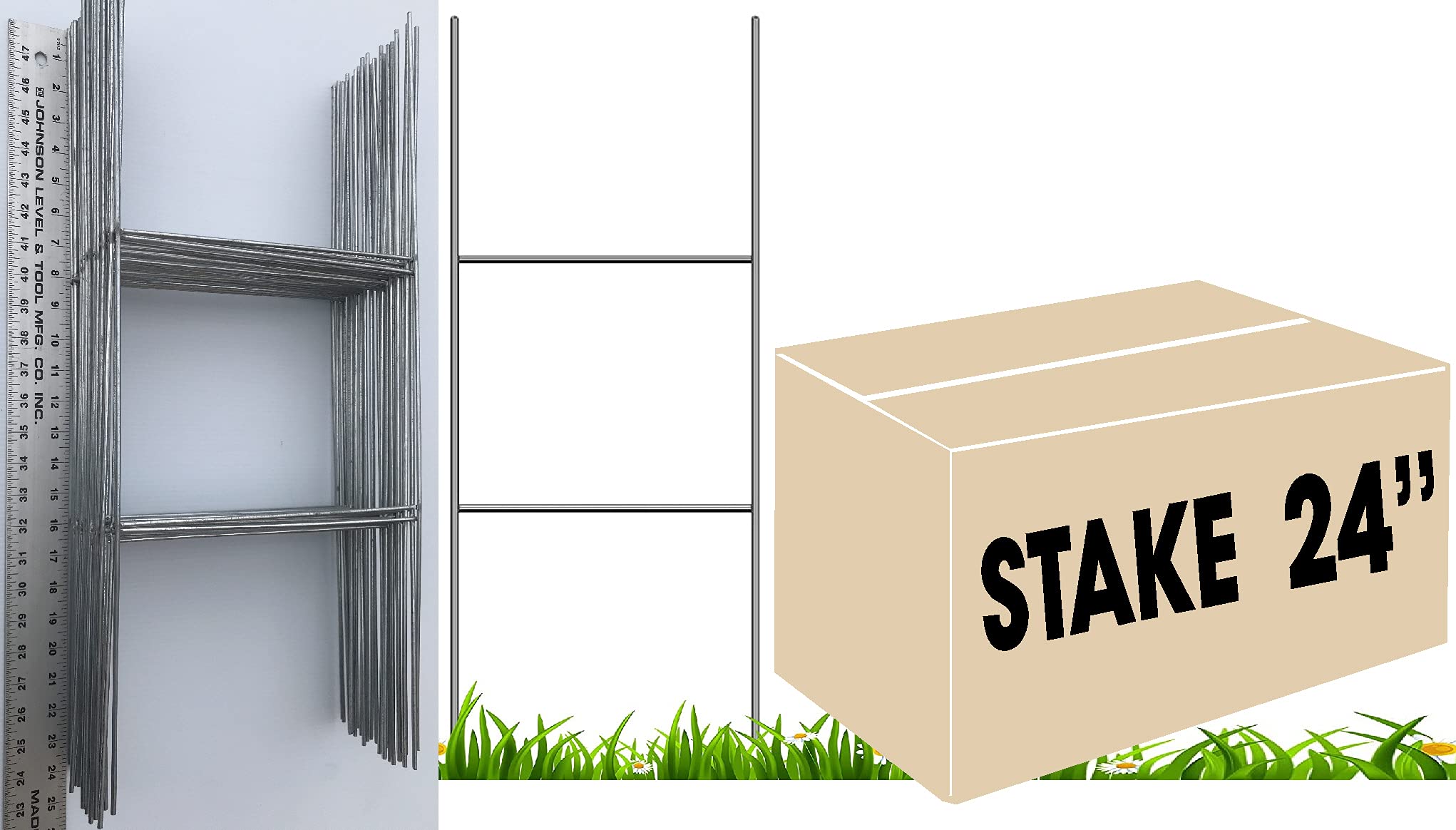 100 Pack 10x24 Inch Yard Signs with 9 Gauge Galvanized Wire H-Frame Stakes - Heavy Duty Double Frame Sign Holders for 4mm/5mm Corrugated Plastic - Perfect for Real Estate, Political Campaigns, Garage Sales & Events - Same Day Shipping Available