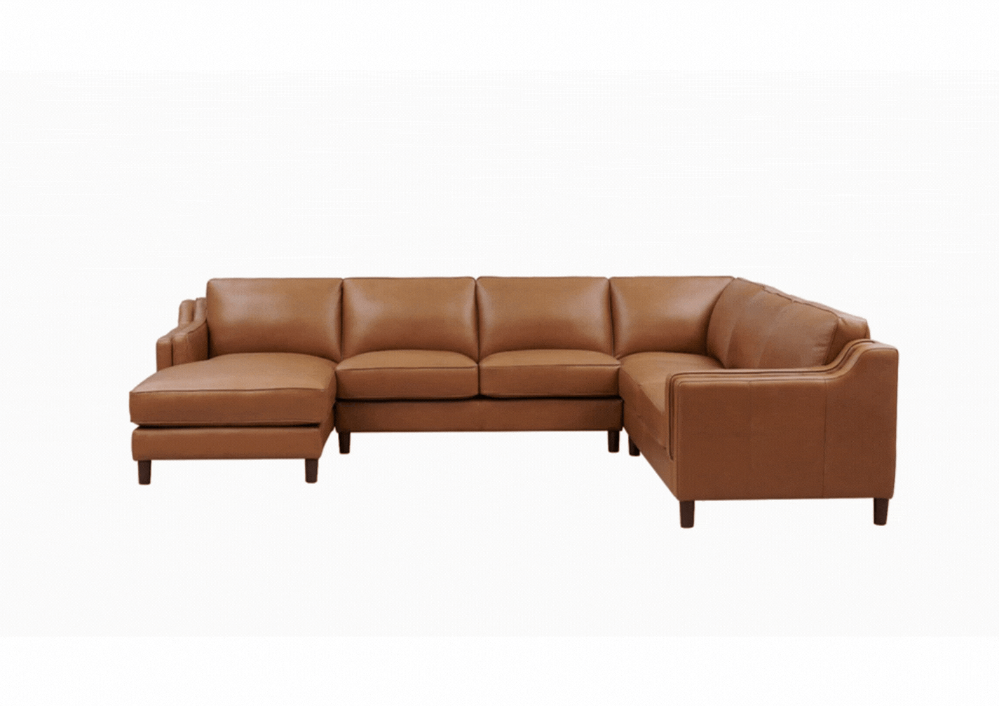 Hydeline Bella Brown Leather U-Shaped Sectional Sofa with Reversible Chaise - Modern L-Shaped Couch for Living Room, Family Room & Home Theater
