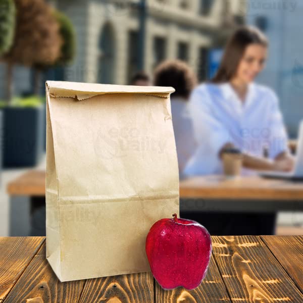 EcoQuality 20 lb Brown Kraft Paper Bags - Large Lunch Bags for School, Office, Picnics & Parties - 16