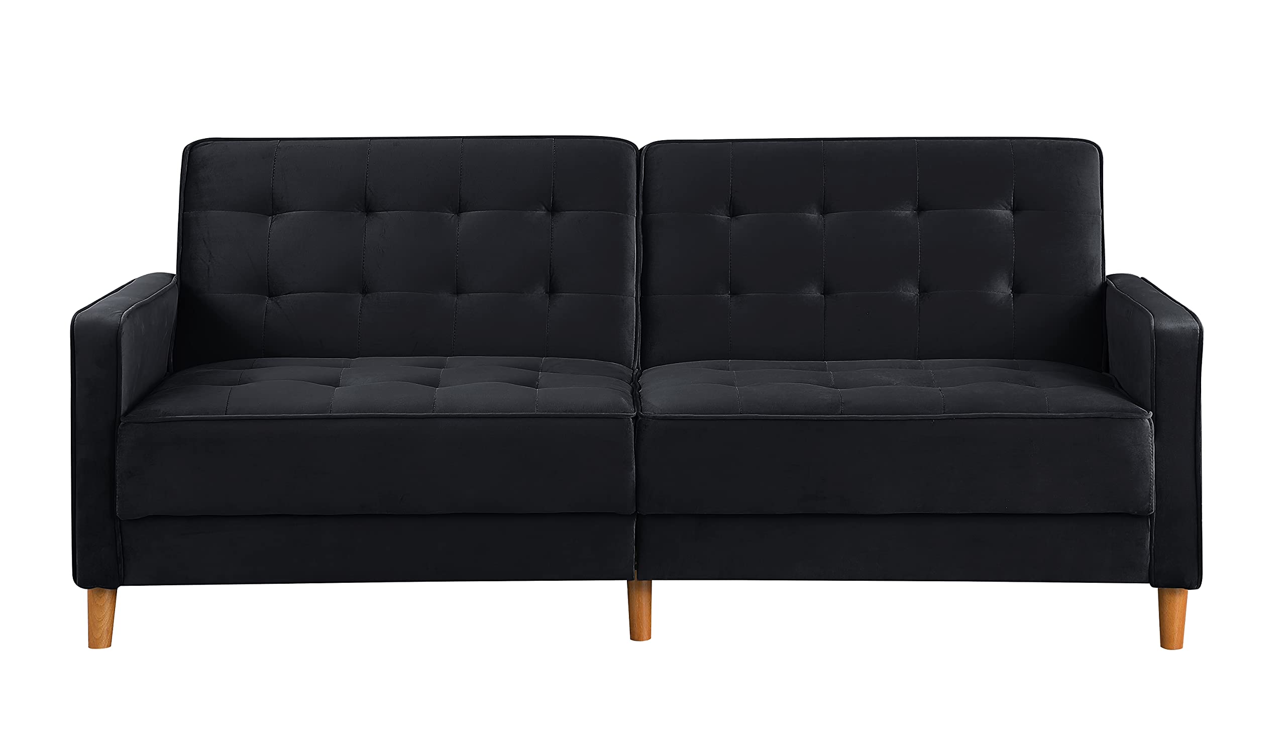 Velvet Sofa Bed - Convertible Mid Century Modern Sleeper Loveseat with Square Arms, Upholstered Recliner Couch for Small Spaces | Perfect for Home, Living Room, Studio Apartments & Guest Rooms (Black)