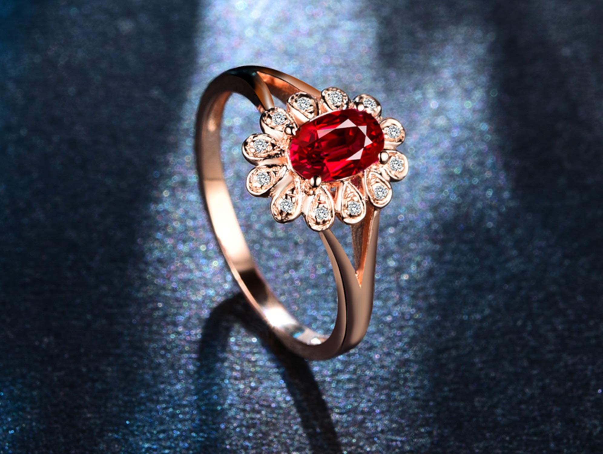 18K Gold Sunflower Solitaire Engagement Ring with 0.5ct Red Ruby for Women - Perfect for Proposals, Anniversaries & Special Occasions