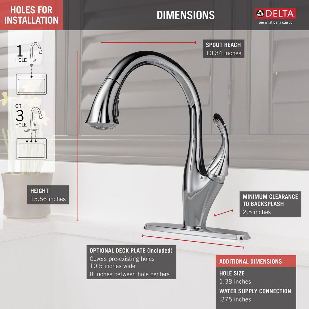 Delta Addison Single-Handle Pull-Down Spray Kitchen Faucet in Chrome (Model 9192 DST) - Perfect for Modern Home Kitchens & Easy Dishwashing