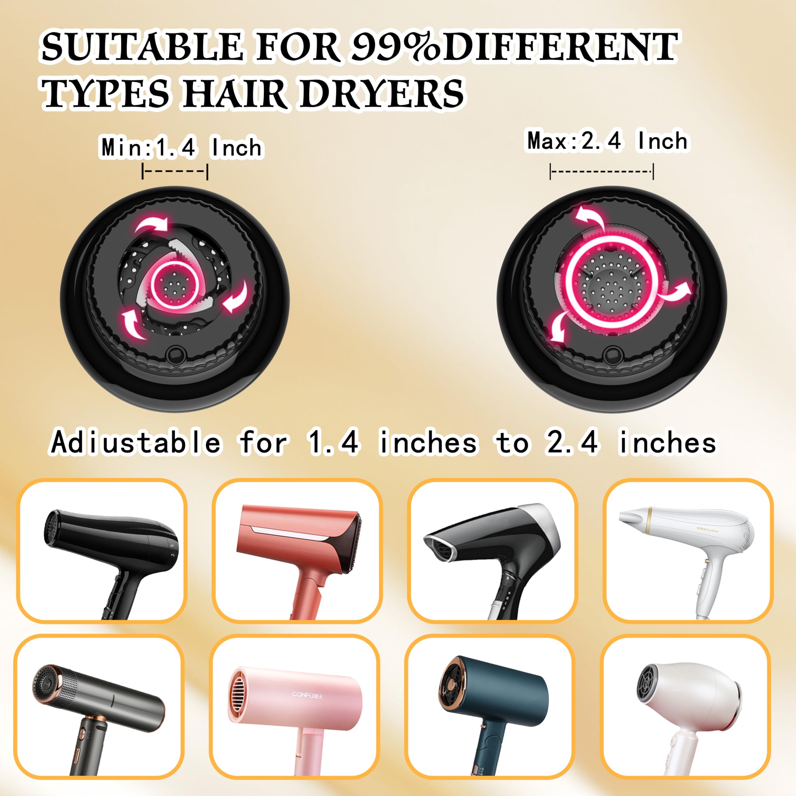 Universal Hair Dryer Diffuser Attachment for Curly & Wavy Hair - Volumizing Blow Dryer Diffuser for Frizz-Free Styling - Perfect for Home & Salon Use (Black)