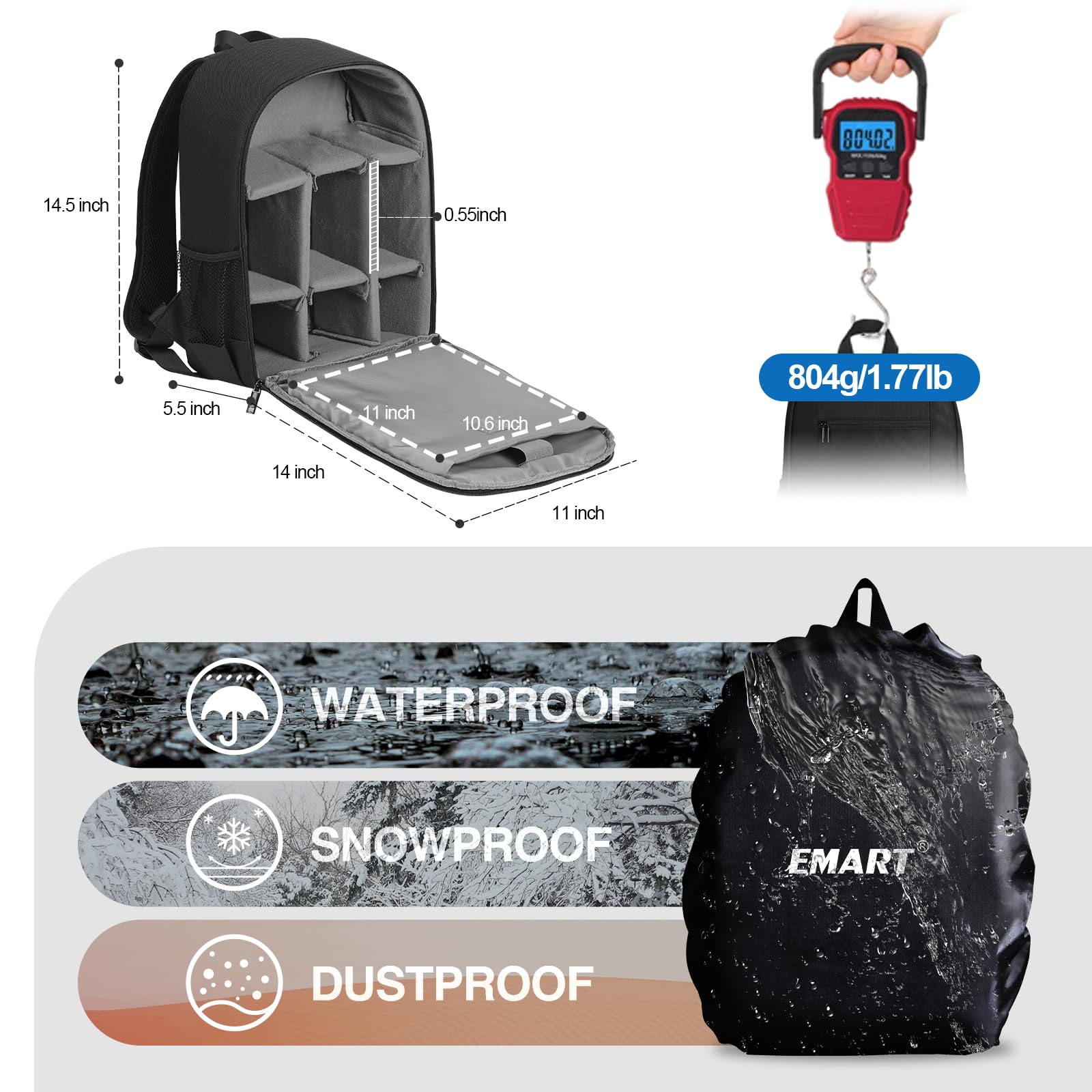 Professional Waterproof Camera Backpack for DSLR/SLR & Mirrorless Cameras - Compatible with Sony Canon Nikon, Holds 13