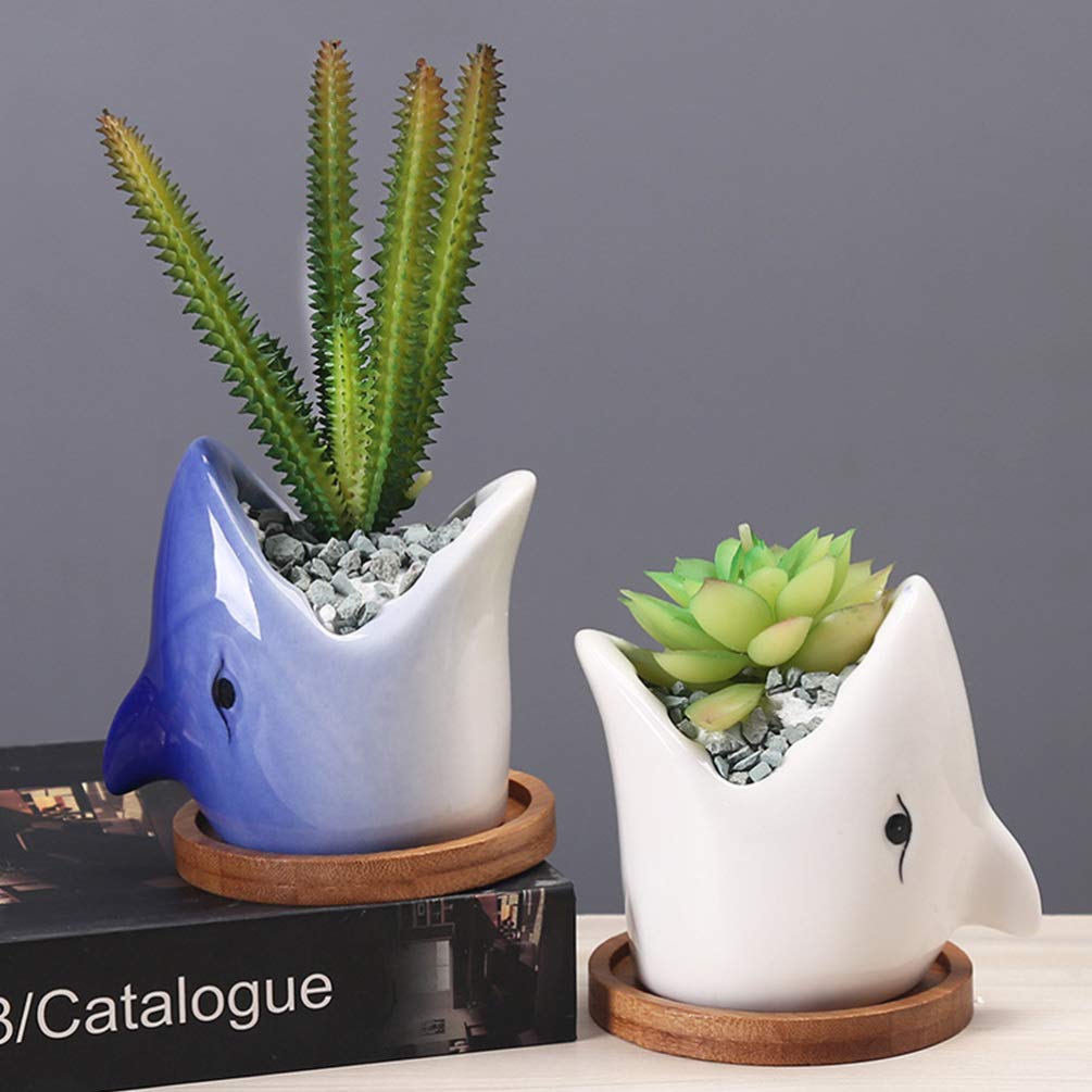 Stylish Hemoton Big Mouth Shark Planter - Ceramic Succulent & Bonsai Pot for Indoor Plants, Novelty Nautical Decor - Perfect for Home, Office, or Gift Giving