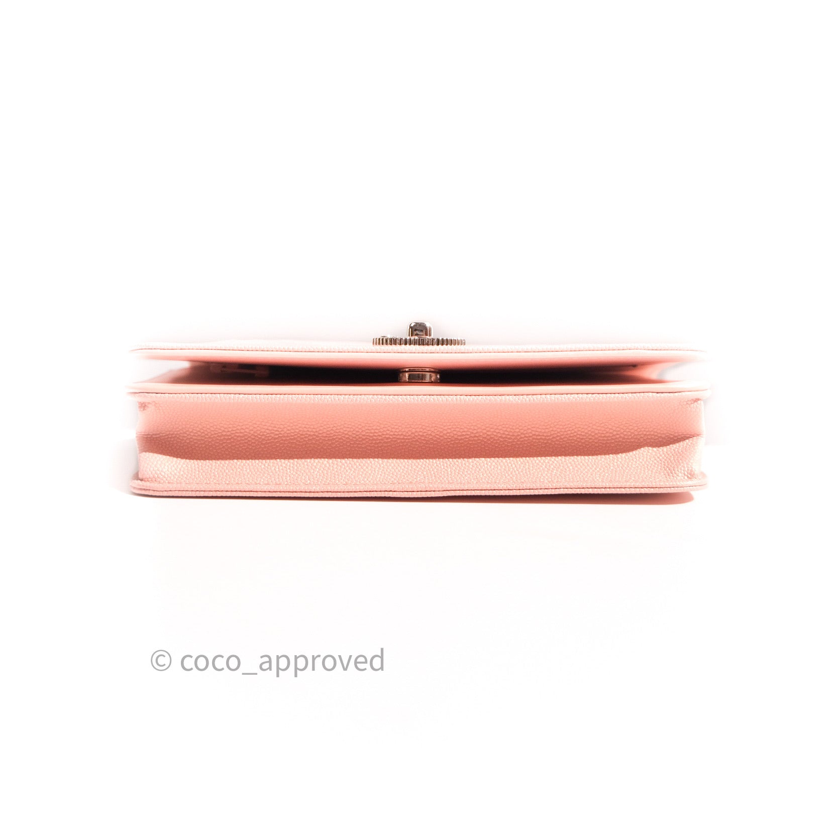 Chanel Chevron Wallet on Chain WOC Rose Gold Caviar Leather with Silver Hardware - Perfect for Evening Events & Luxury Fashion Accessories
