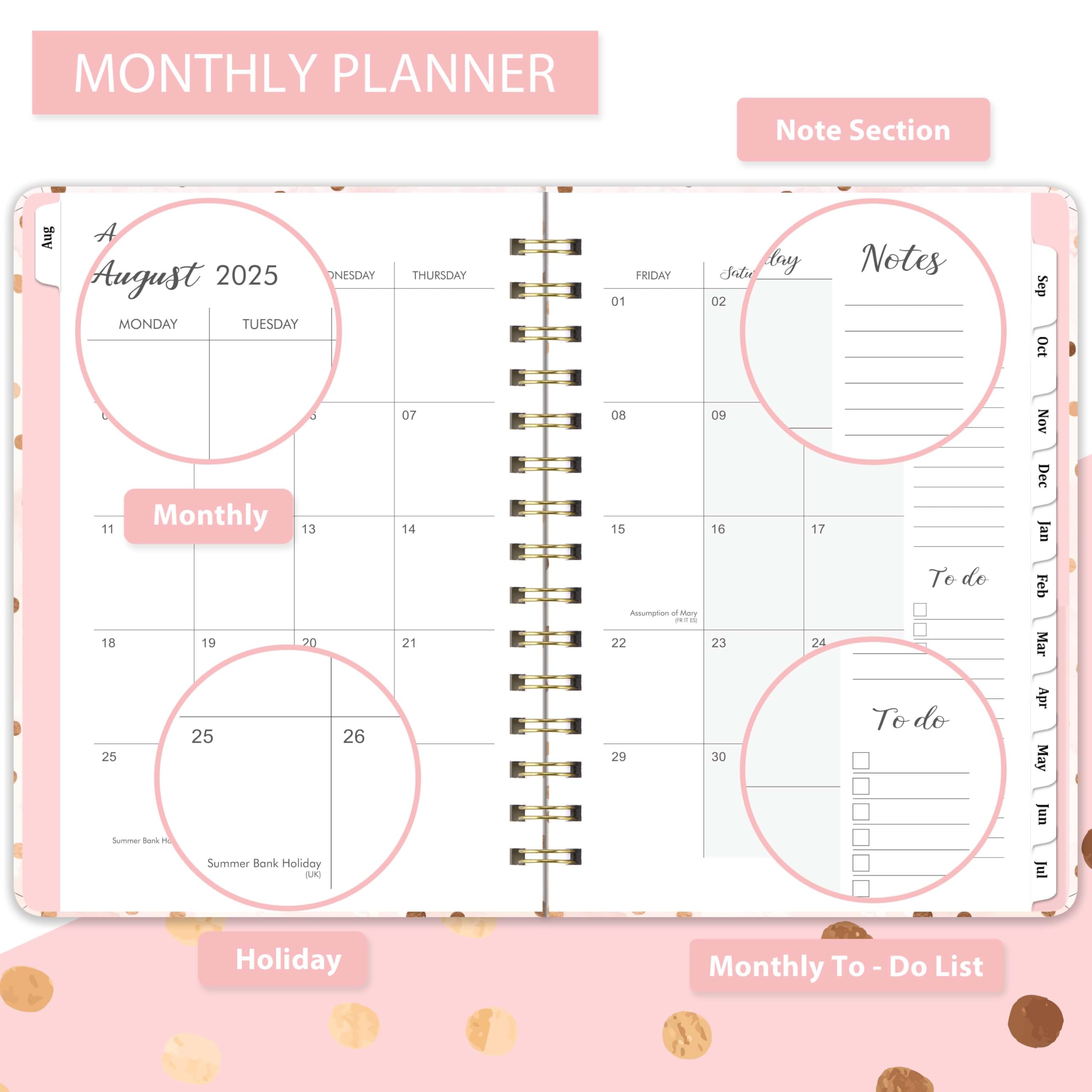 2025-2026 Academic Planner - A5 Weekly Diary from August 2025 to July 2026, 21.5 x 15.5 x 1.5 cm, Pink Cover | Perfect for Students, Teachers & Office Professionals