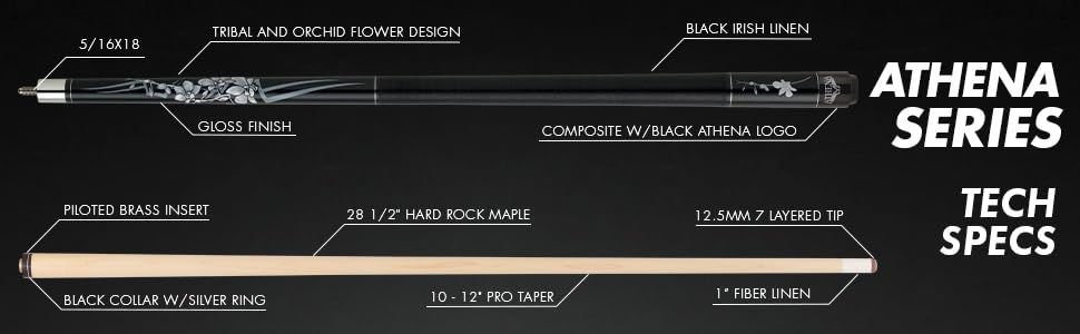 Athena ATH32 Professional Pool Cue for Notes/Silhouette - Premium Billiard Stick for Tournament Play & Home Game Rooms