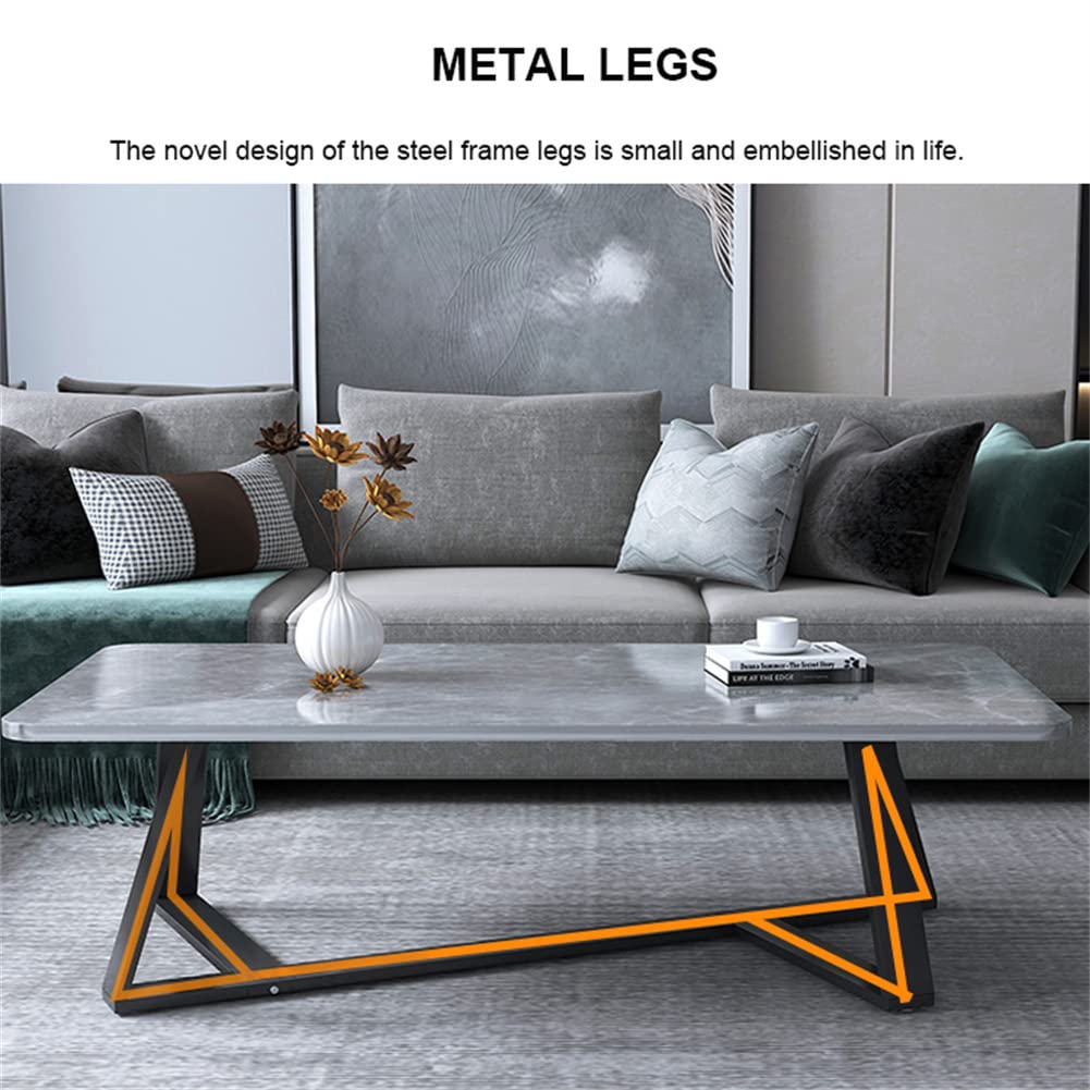 Modern Rectangular Coffee Table with Wood Top & Metal Frame - 100x50x46cm, Easy Assembly, Gray - Perfect for Living Room, Lounge, or Office Decor