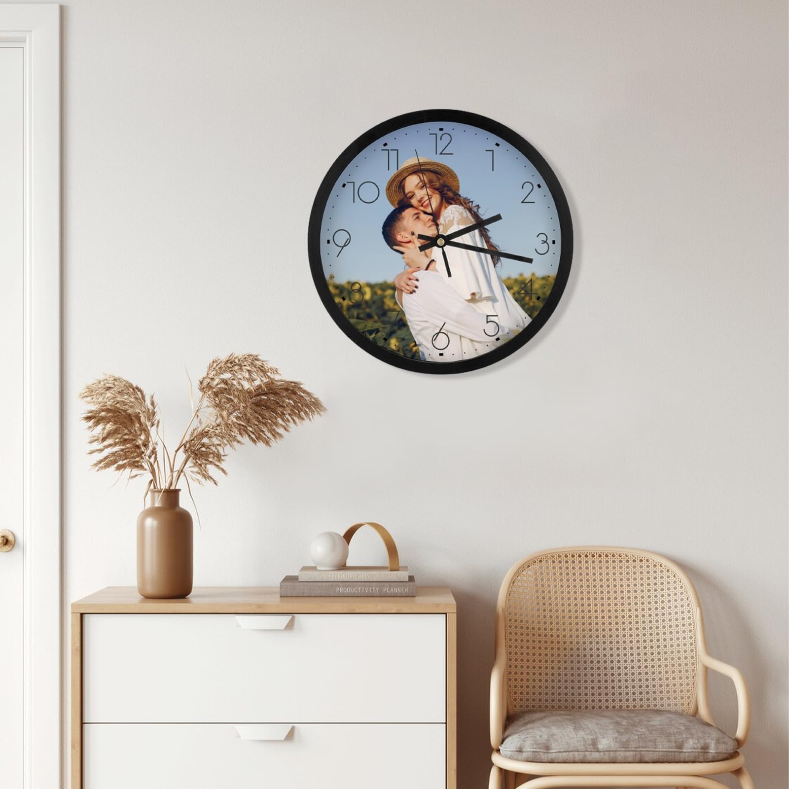 Custom Photo Wall Clocks - Silent Non-Ticking Personalized Round Clock for Home, School, Kitchen & Bathroom Decor | Perfect Gift for Family & Cat Lovers (Black, Multiple Sizes) | Ideal for Living Rooms, Bedrooms & Office Spaces
