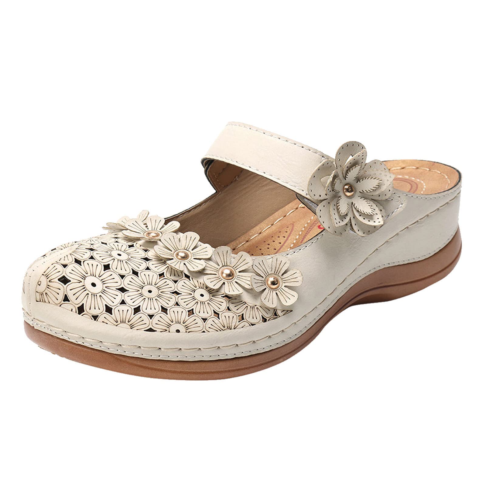 Women's Comfortable Hollow Out Round Toe Wedge Sandals - Breathable Summer Slippers with Tan Heels for Ladies & Girls | Perfect for Beach, Pool, and Casual Outings