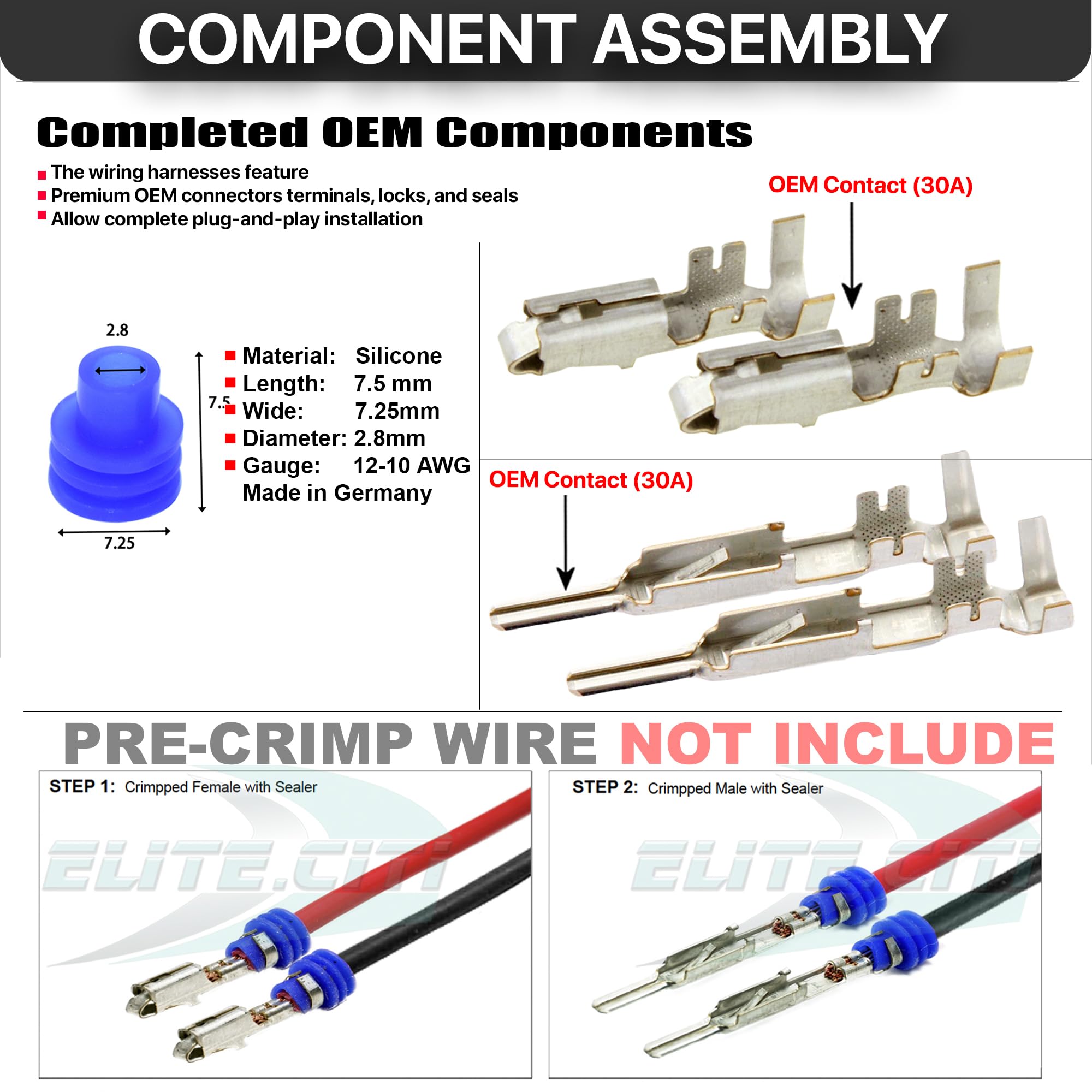 Metri-Pack 280 Series Connector Kit - 12 Male & 12 Female Terminals with 24 Blue Sealers for 10-12 GA Wires - Automotive Electrical Wiring Repair & DIY Projects
