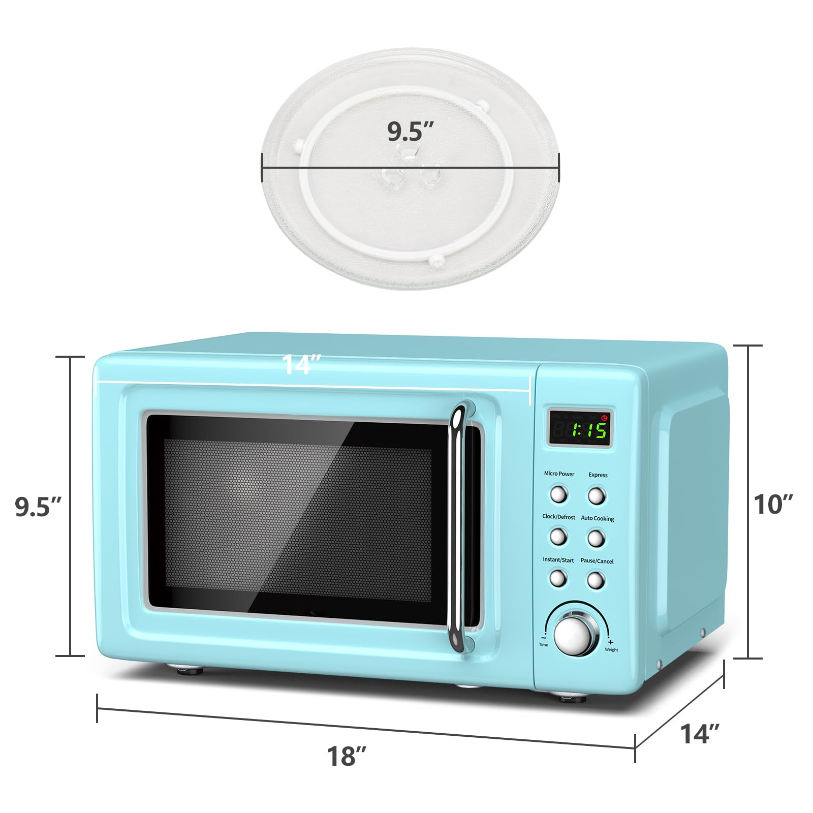 Retro Green Microwave Oven 0.7 Cu.ft 700W - Compact Countertop Microwave with 5 Power Levels, Delay Start, LED Display & Child Safety Lock - Perfect for Small Kitchens, Dorms & Office Break Rooms