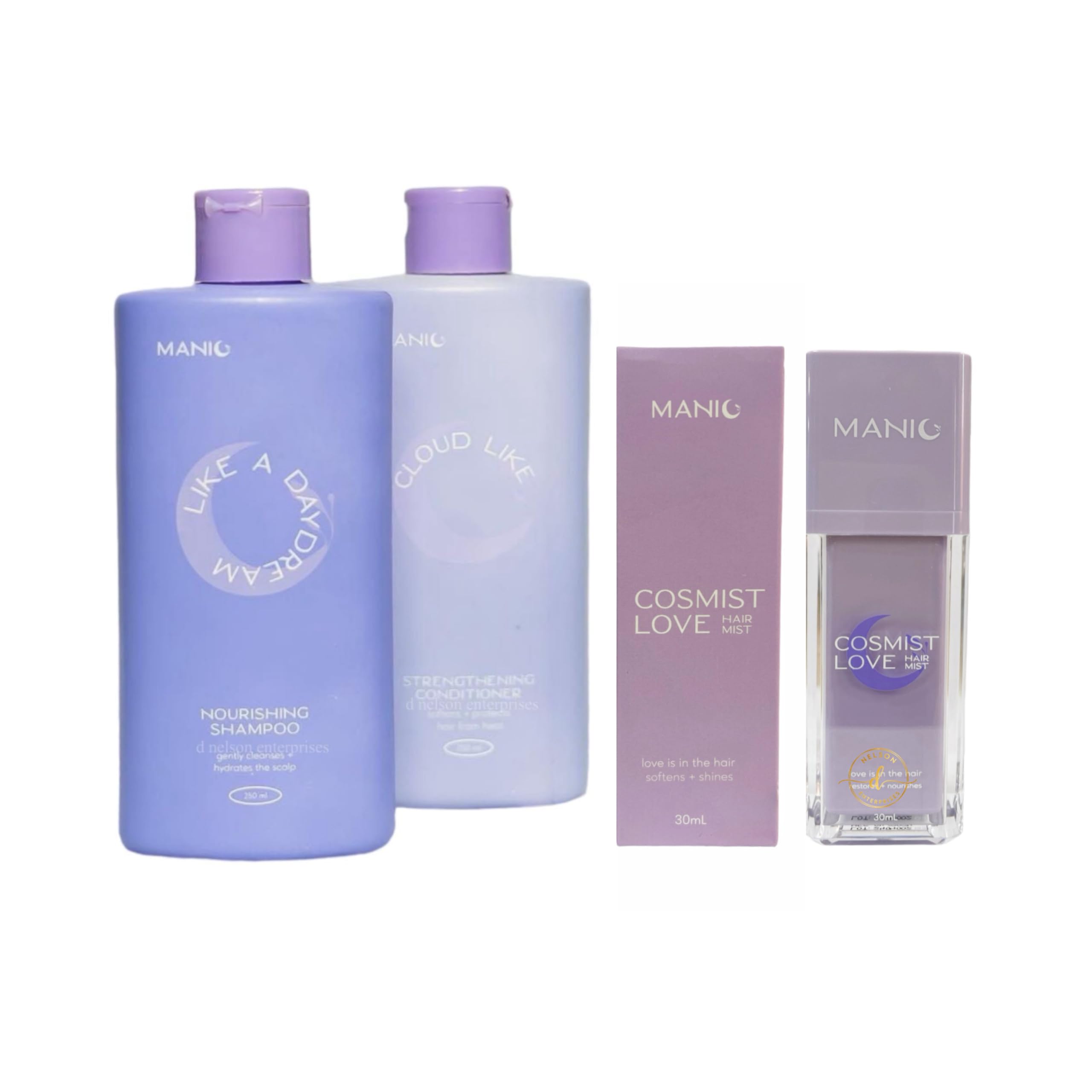 Manic Beauty Shampoo & Conditioner Set with Cosmic Love Hair Mist - 3 Pack (2.82 Fl Oz Each) | Sulfate-Free Hair Care for Color-Treated & Damaged Hair | Perfect for Travel, Gym & Daily Styling