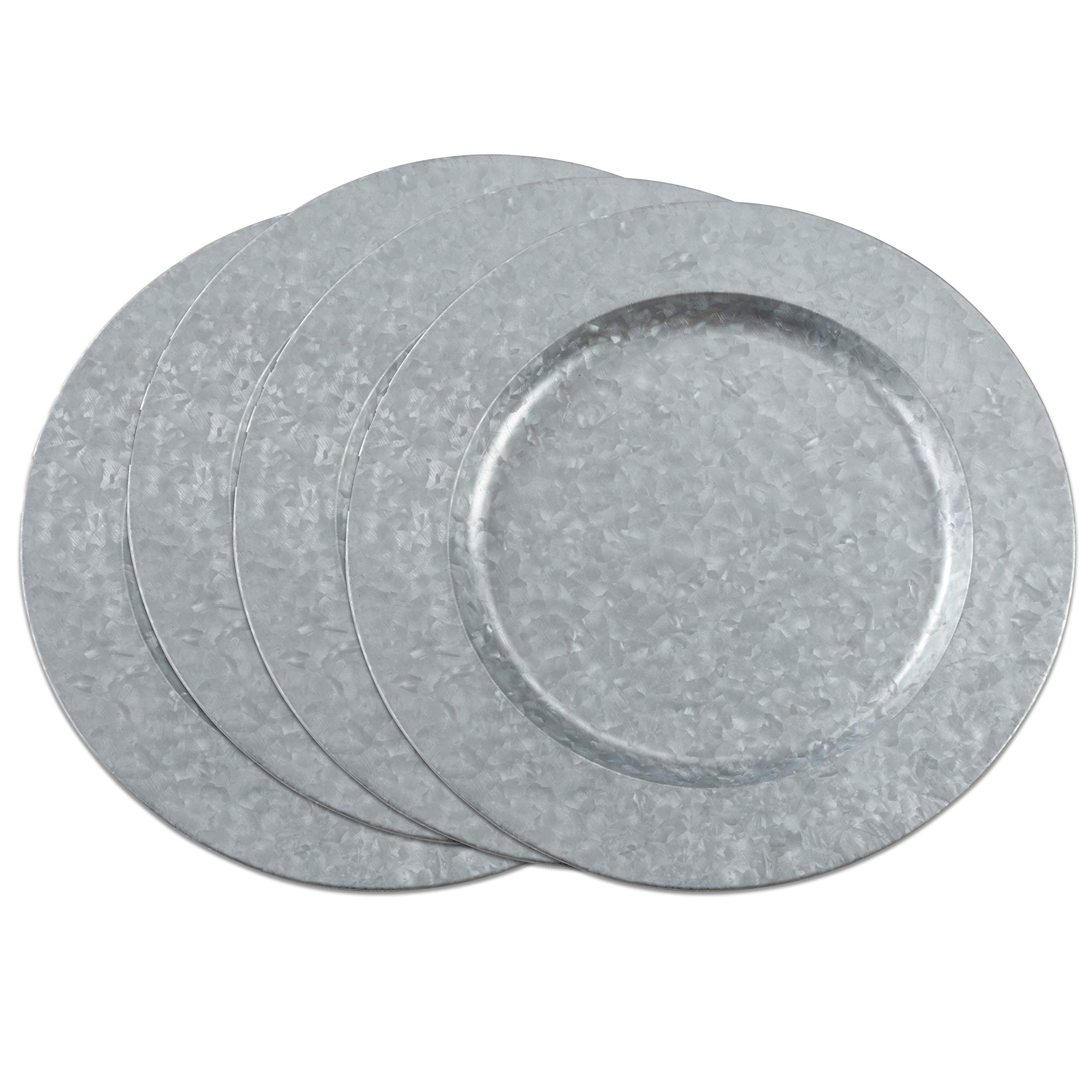 Premium SARO LIFESTYLE Polished Galvanized Charger Plates - Set of 4 - Elegant Dinnerware for Wedding, Party & Holiday Table Decor - Rust-Resistant Metal Serving Trays for Formal Dining & Special Occasions