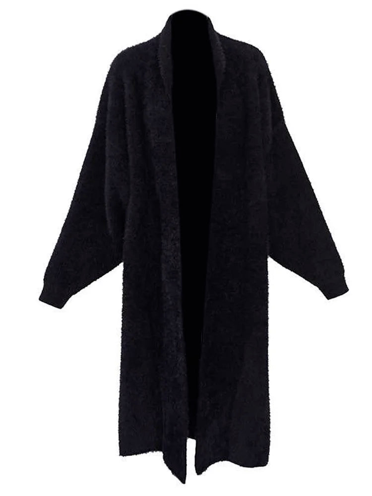 Black Oversized Long Knit Sweater Cardigan for Women - Loose Fit V-Neck Long Sleeve Fashionable Pullover (Spring/Autumn 2025) - Perfect for Casual Outfits, Office Wear & Cozy Evenings
