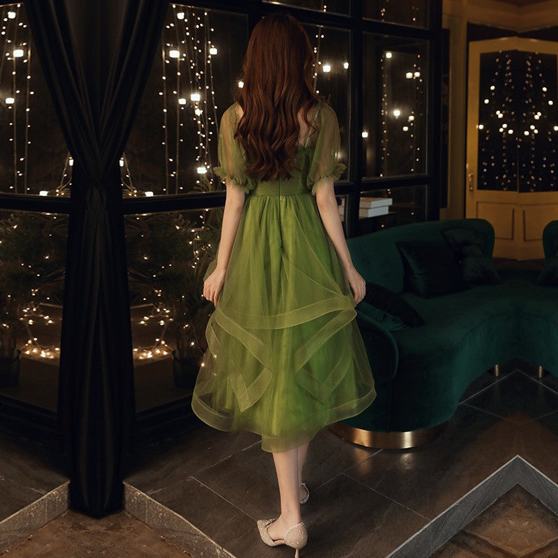 Elegant Off Shoulder Green Tulle Homecoming Dress - Fluffy Short Formal Party Gown for Prom, Sweet 16 & Special Occasions | Style 713 | Perfect for Dances, Photoshoots & Evening Events