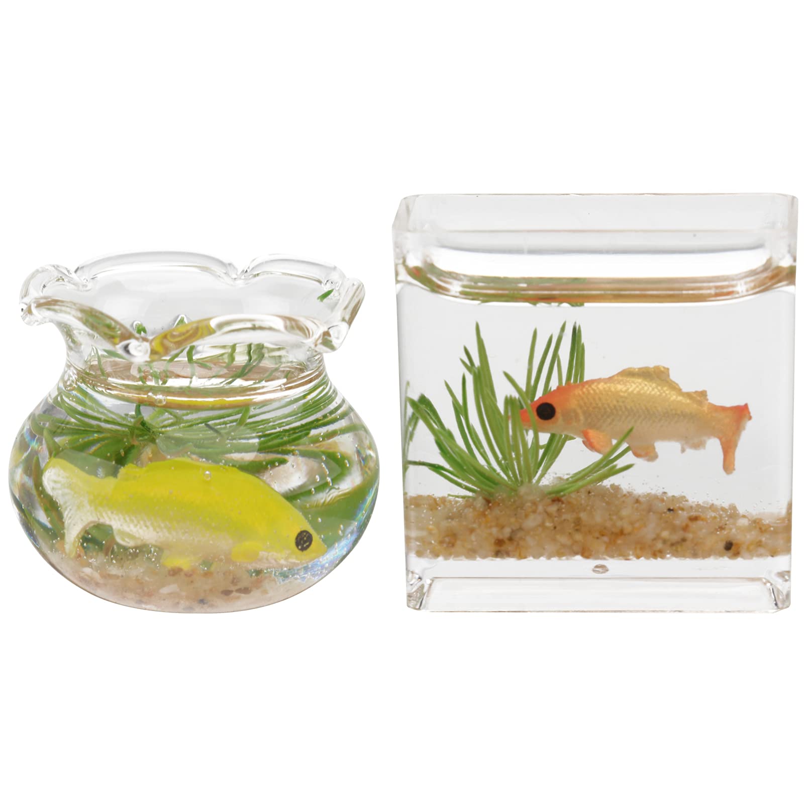 Yardwe 2-Pack Miniature Fish Tank Decor - Gold Trim Glass Bowl Aquarium Model for Home, Office Desk, Kids Playhouse | Perfect for Tabletop Decoration, Fairy Garden, and Miniature House Displays