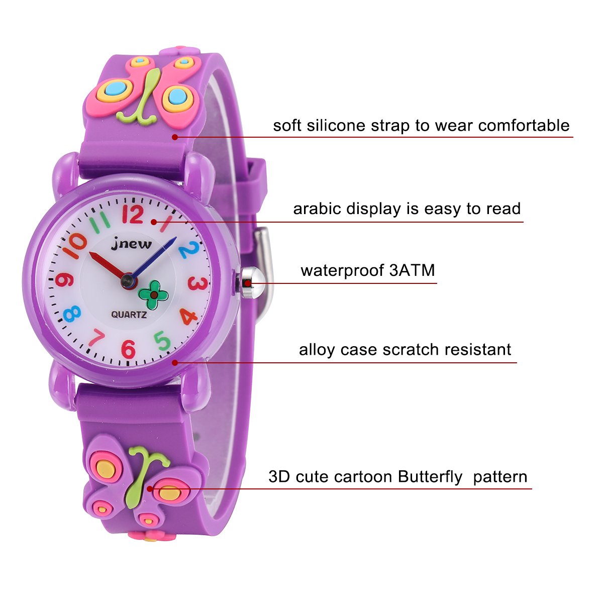 **Jewtme Kids Analog Watch for Boys & Girls Ages 3-8 - 3D Silicone Cartoon Watch with Time Teaching Function - Perfect for School, Playtime & Learning to Tell Time**
