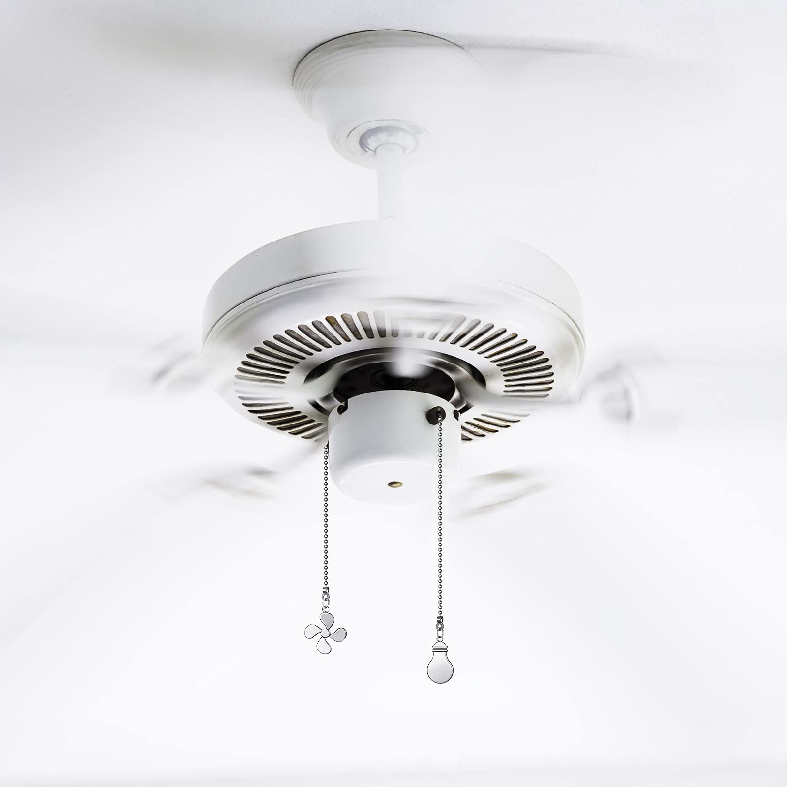 12 Inch Decorative Ceiling Fan Pull Chain Extension - Silver Pull Chain Extender with Fan & Light Bulb Connector (4 Pack) - Perfect for Bedroom, Living Room & Home Decor