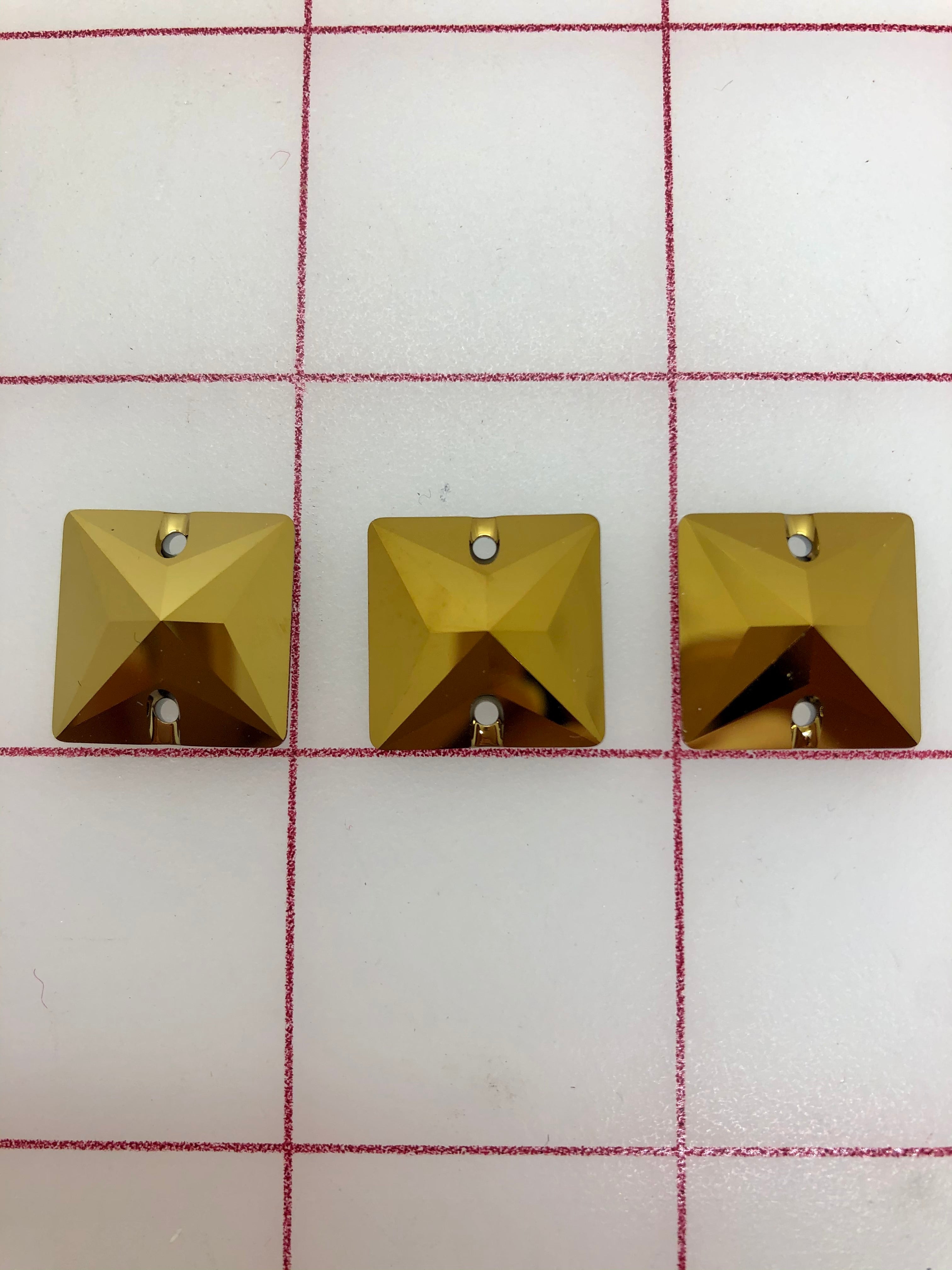 16mm Swarovski Square Crystal Rhinestones - Gold Sew On Stones for DIY Clothing, Costumes & Jewelry Making | Premium Quality Dorado Sew Ons for Fashion Design & Craft Projects