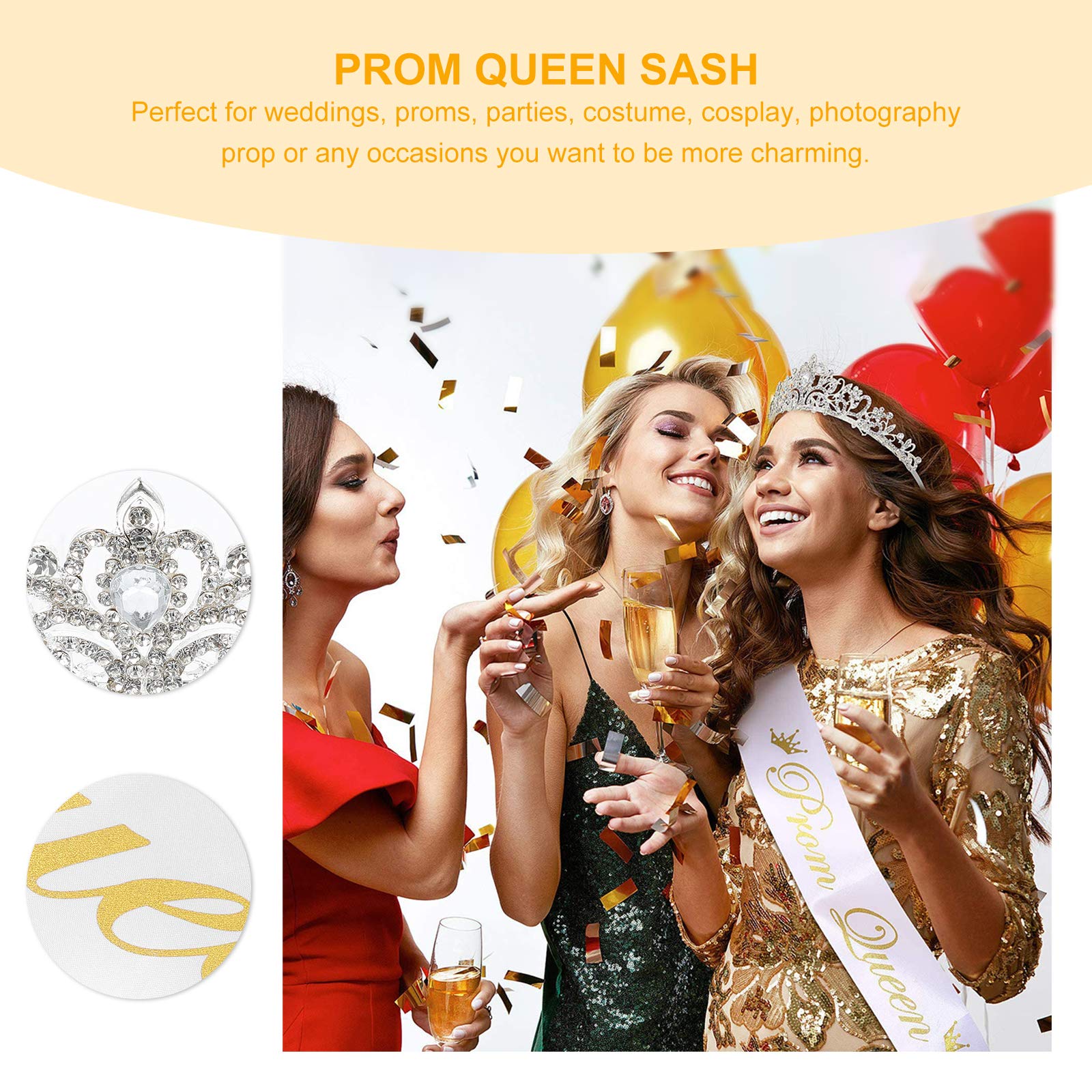 Prom Queen Sash & Tiara Set - Rhinestone Crown for Birthday, Wedding, Graduation Parties