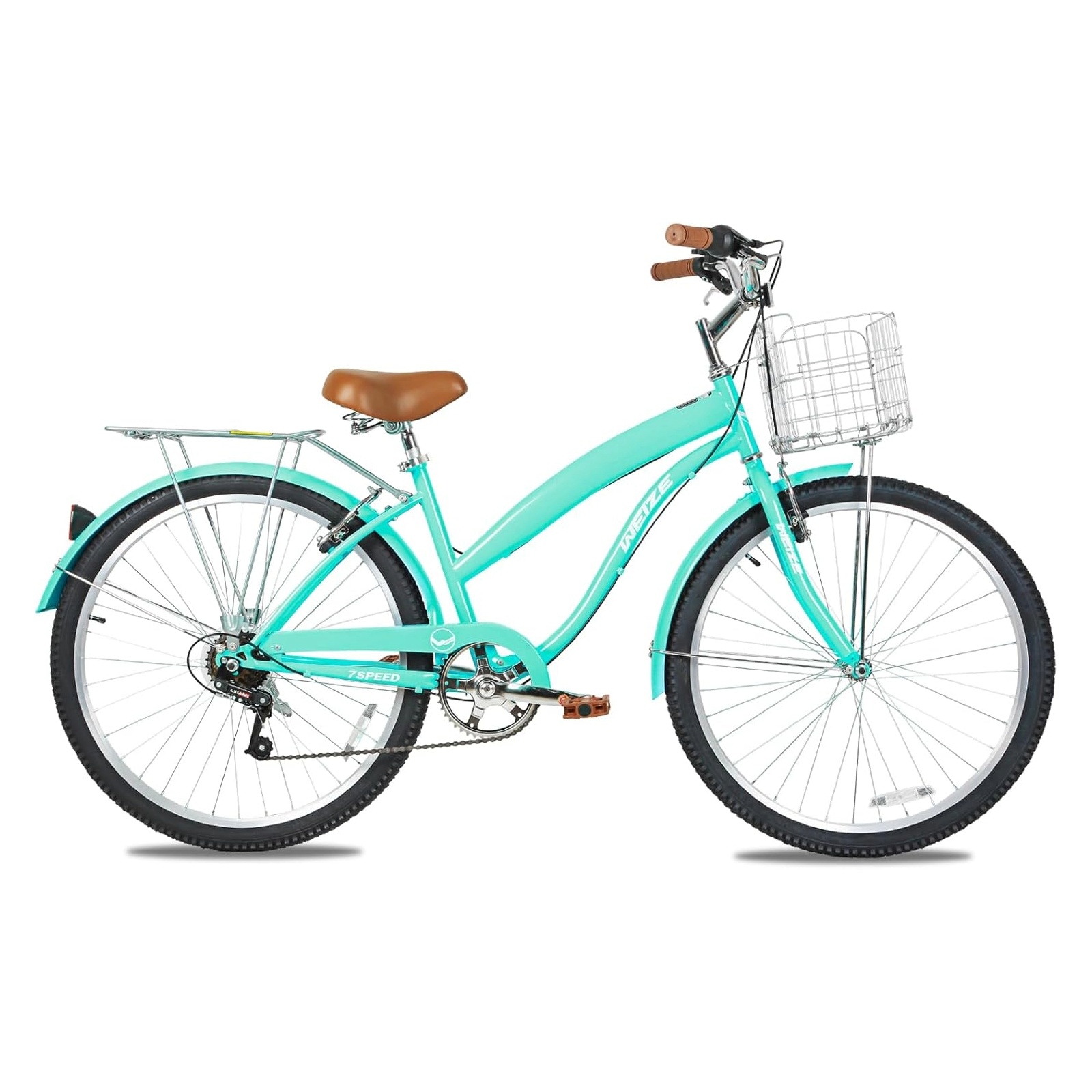 WEIZE 26 Inch Teal Beach Cruiser Bike - 7 Speed Comfortable Commuter Bicycle for Men & Women, Perfect for Leisure Rides, Beach Cruising & City Commuting
